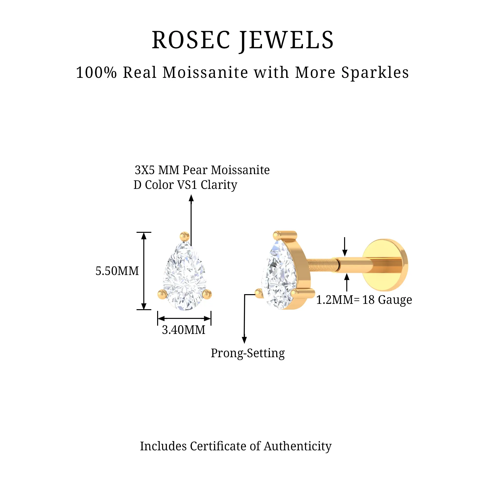 Pear Shape Moissanite Solitaire Conch Earring