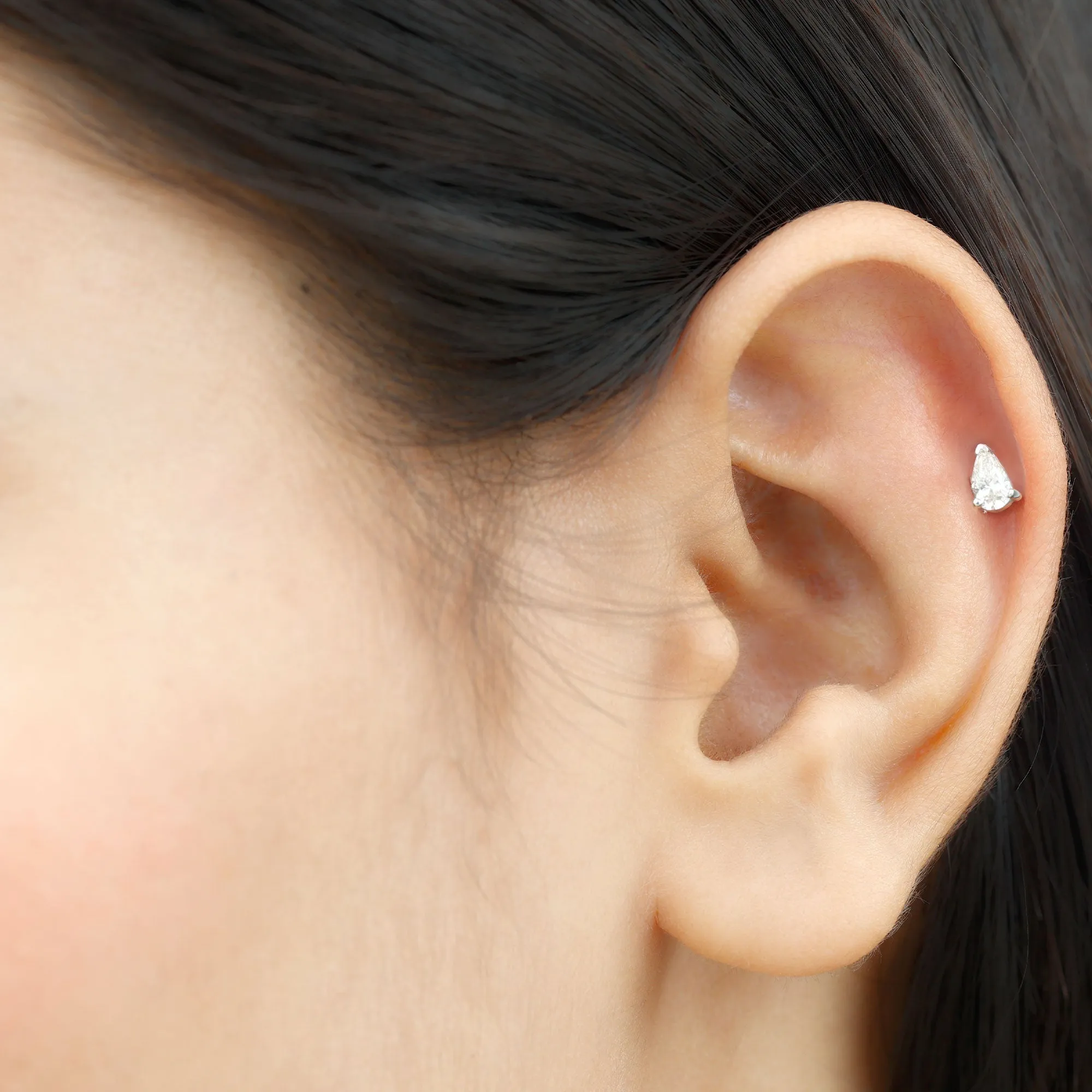 Pear Shape Moissanite Solitaire Conch Earring