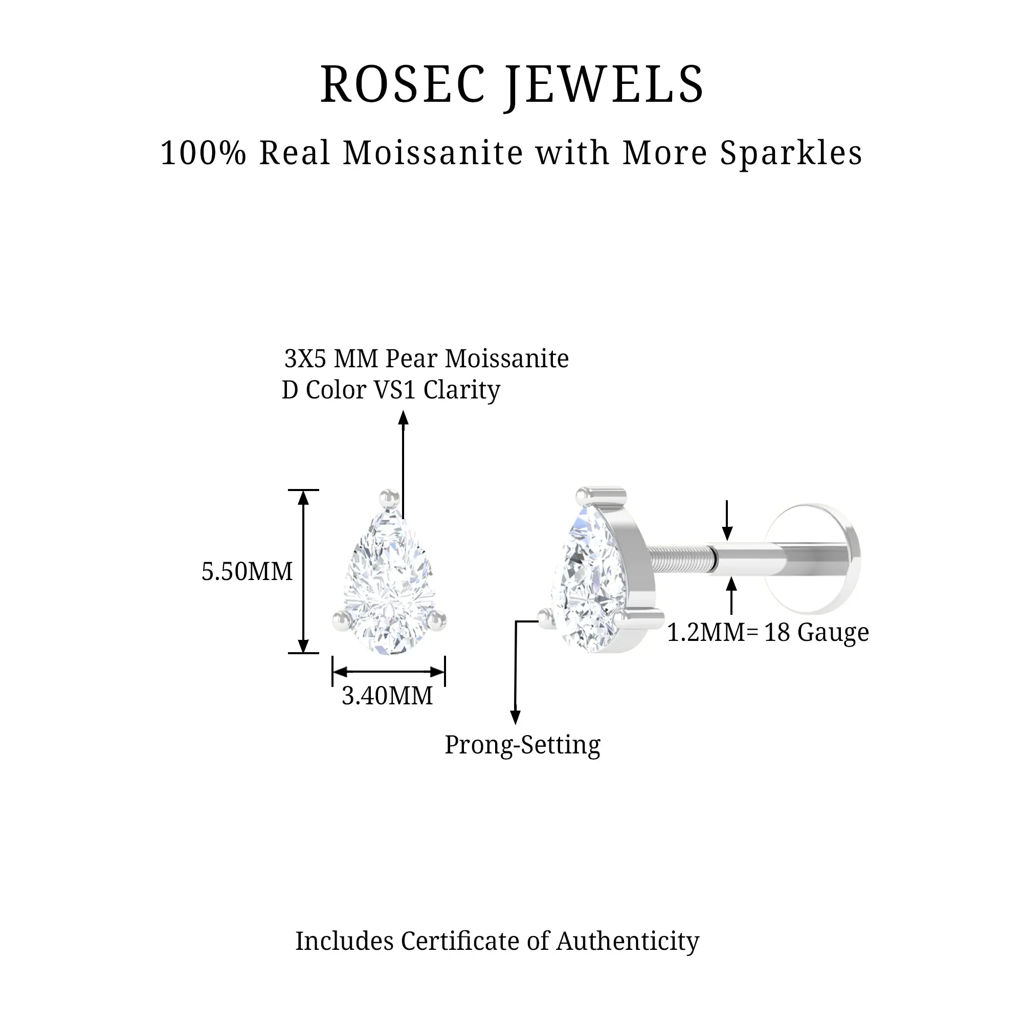 Pear Shape Moissanite Solitaire Conch Earring