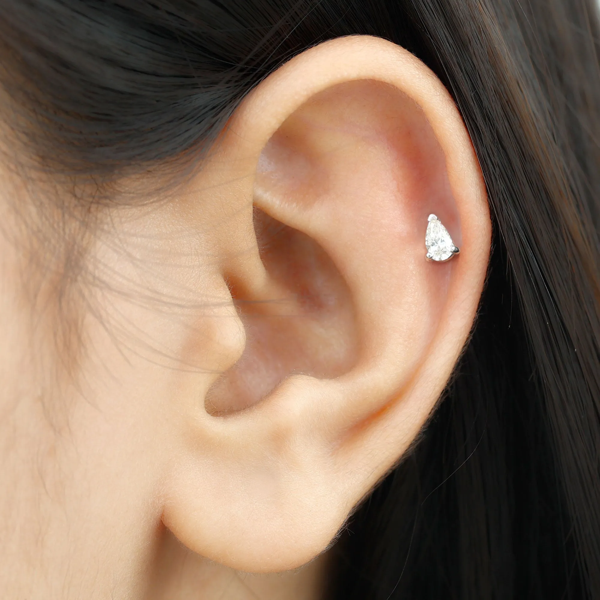 Pear Shape Moissanite Solitaire Conch Earring
