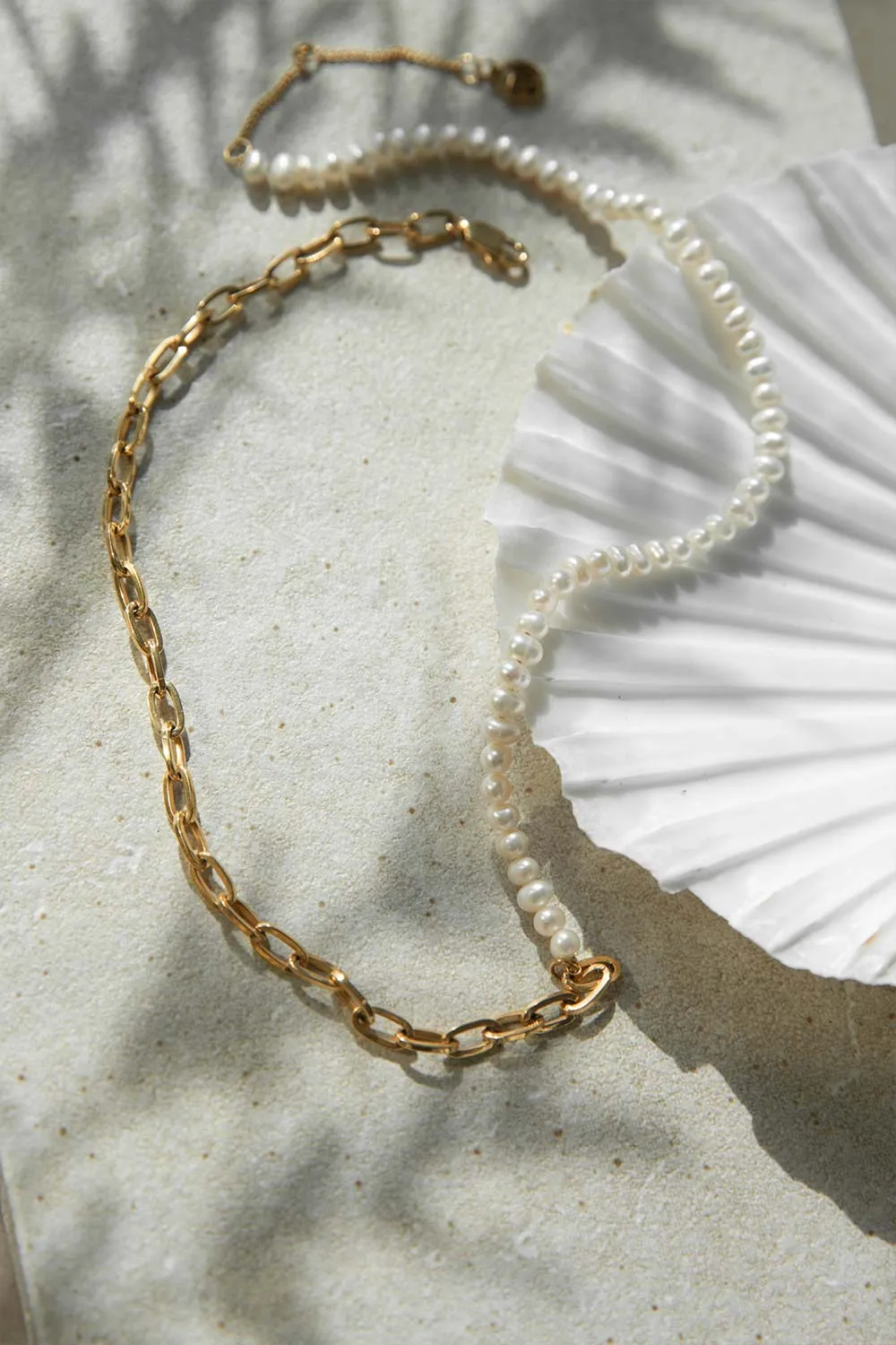 Pearl Bicycle Necklace 14K Gold Plated