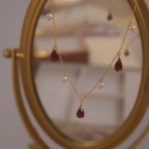 Pearl Garnet Necklace (Solid Silver)