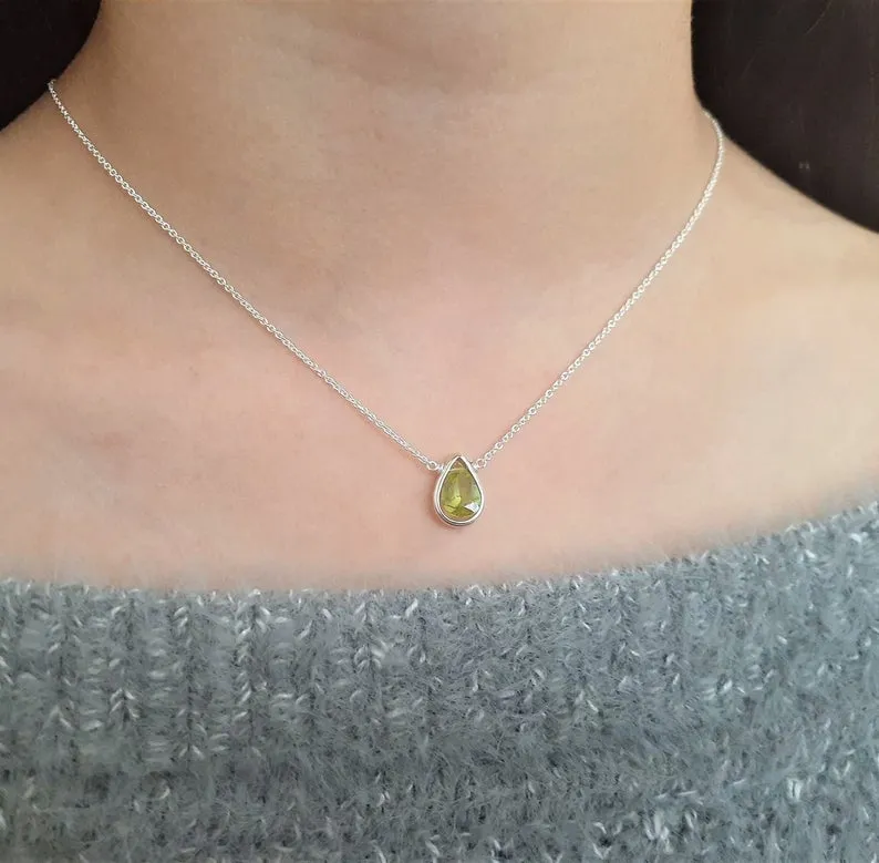 Peridot Pan Cut Briolette Pendant Necklace