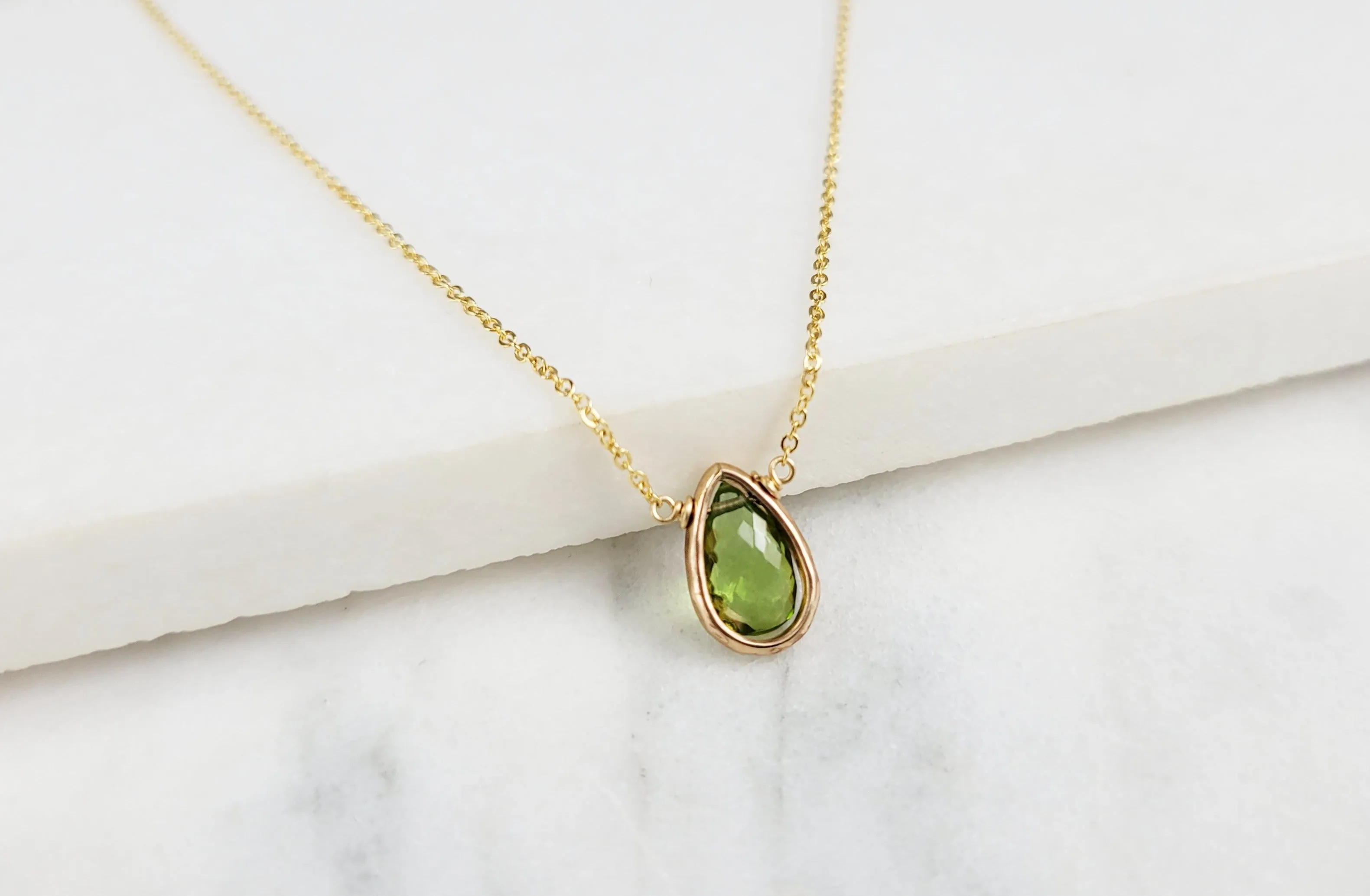 Peridot Pear Briolette Pendant Necklace