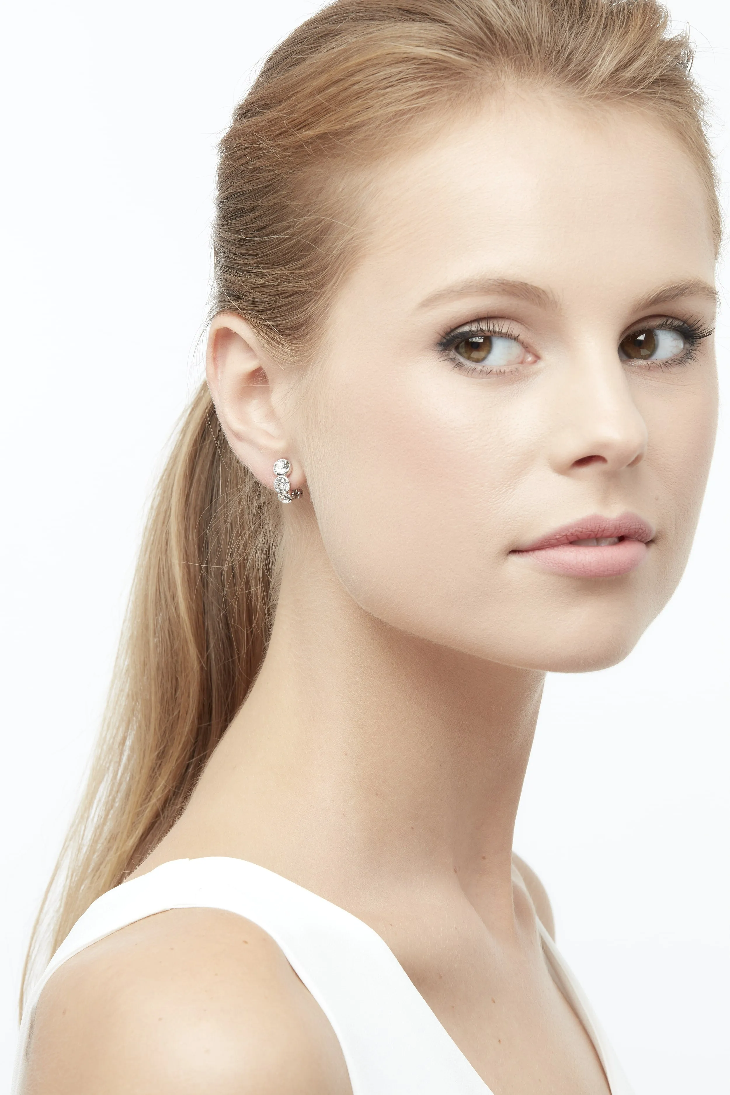 Platinum Crystal Trio Clip Earrings