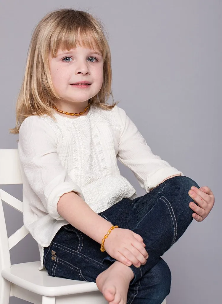 PREMIUM POLISHED BALTIC AMBER NECKLACE & BRACELET FOR CHILDREN / HONEY COLOUR / EXTRA SAFE & AUTHENTIC