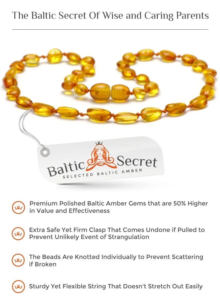 PREMIUM POLISHED BALTIC AMBER NECKLACE & BRACELET FOR CHILDREN / HONEY COLOUR / EXTRA SAFE & AUTHENTIC