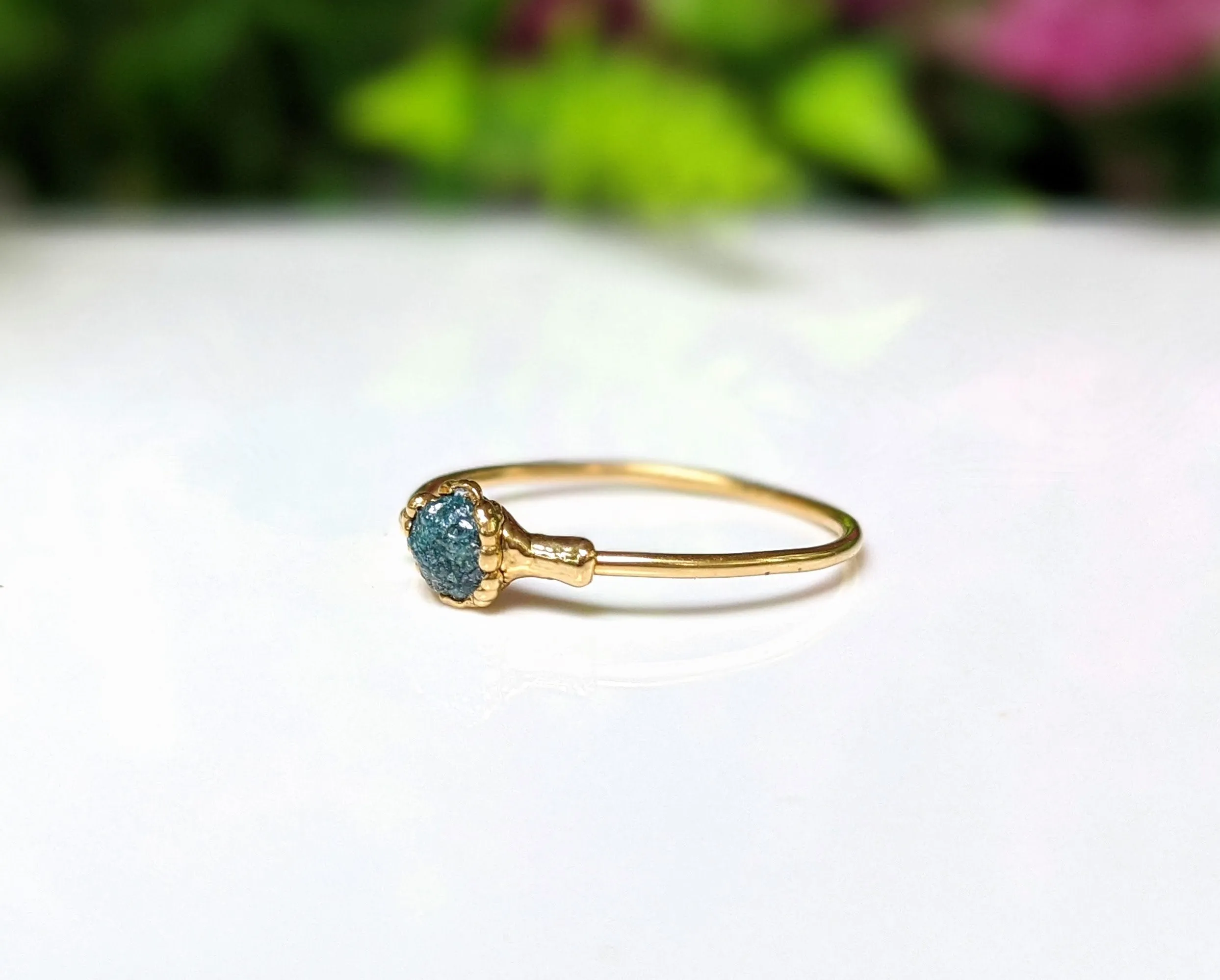 Raw Blue Diamond engagement ring