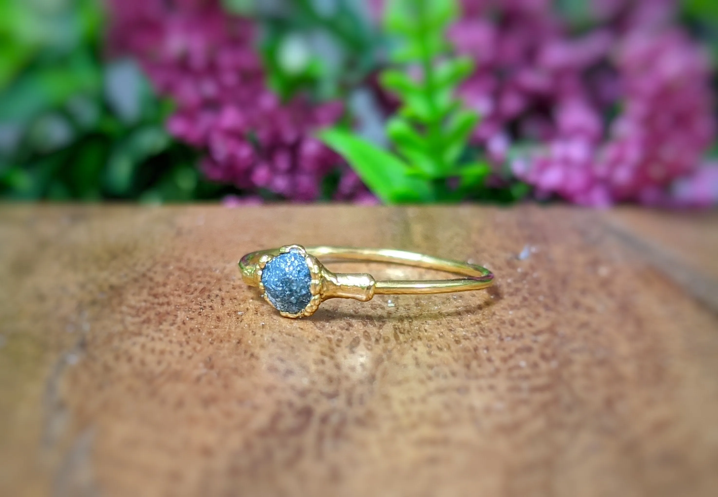 Raw Blue Diamond engagement ring