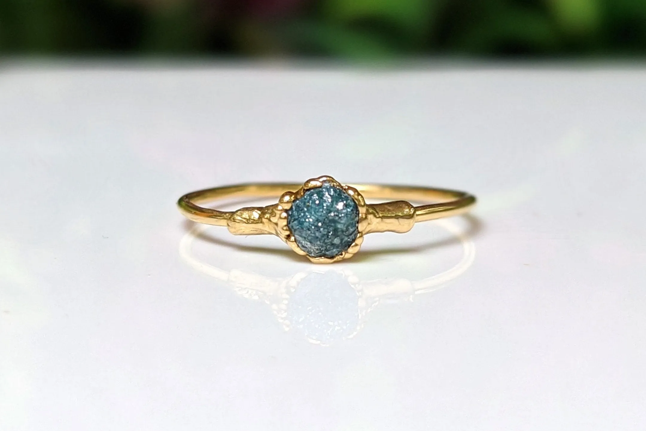 Raw Blue Diamond engagement ring