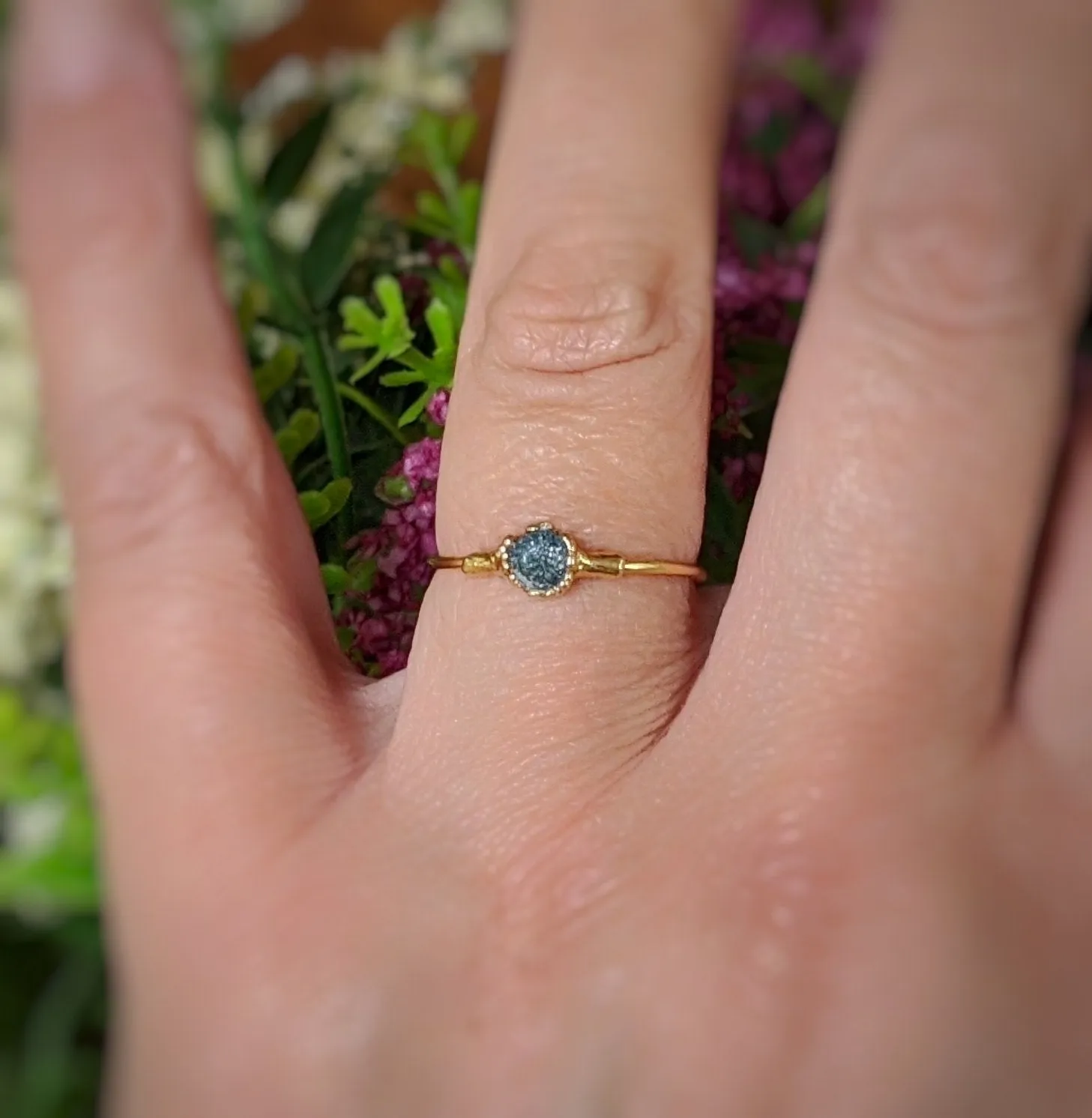 Raw Blue Diamond engagement ring