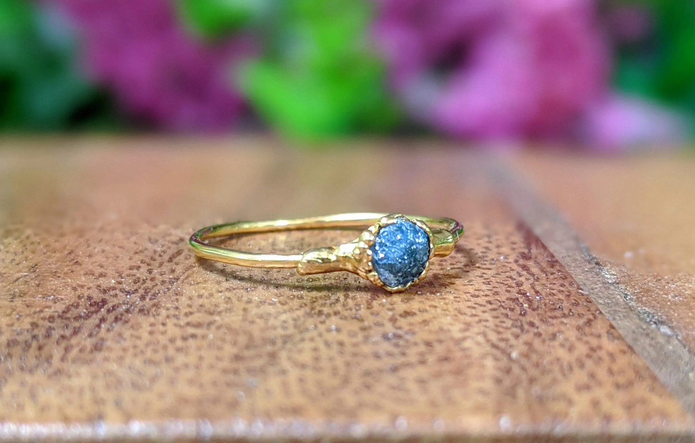 Raw Blue Diamond engagement ring