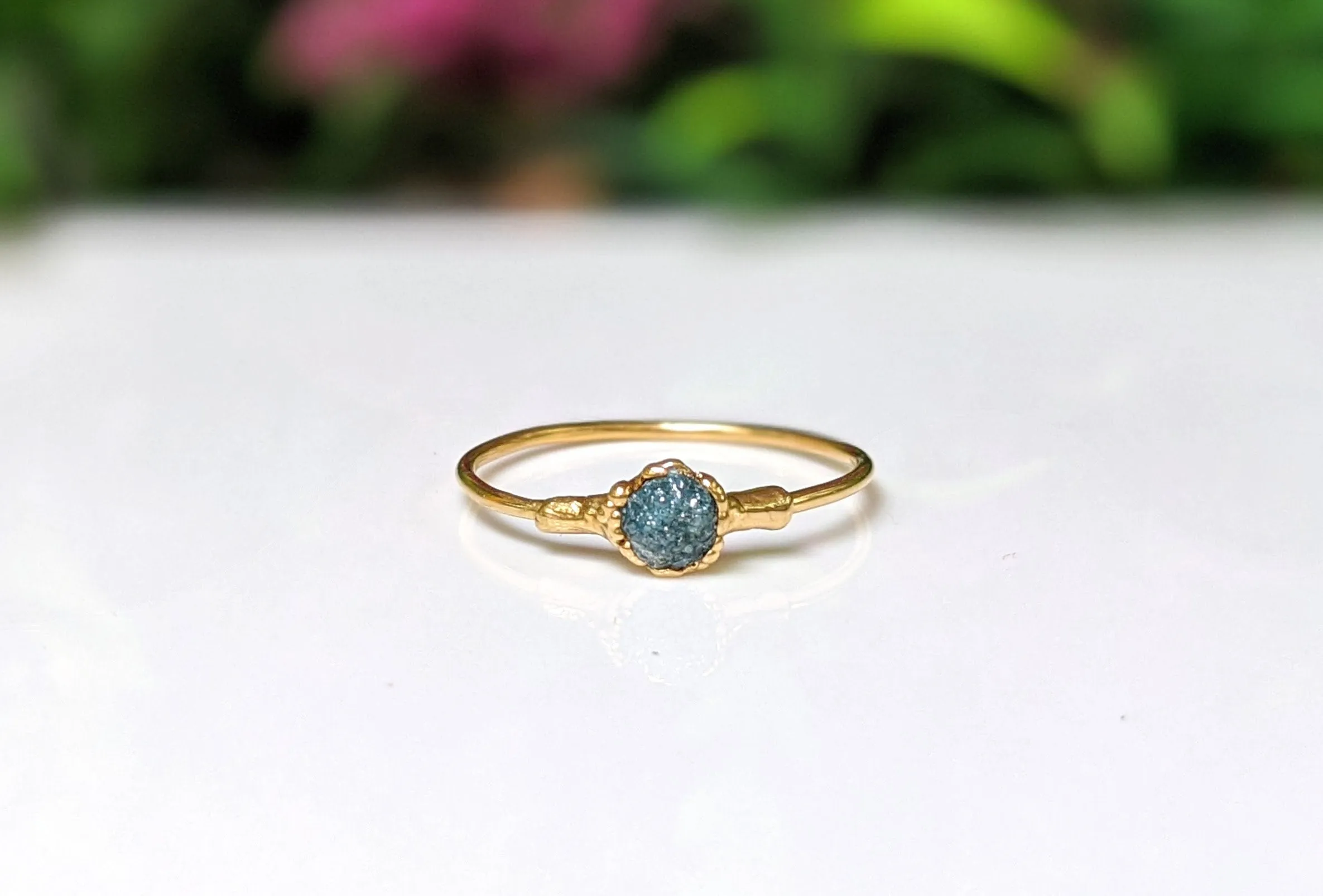 Raw Blue Diamond engagement ring