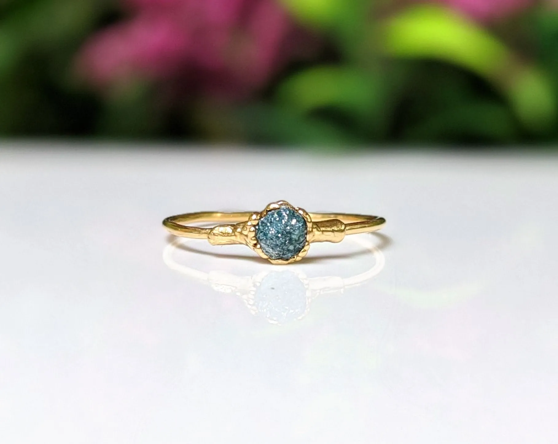 Raw Blue Diamond engagement ring