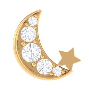 Real Diamond Gold Moon Star Earring for Cartilage Piercing