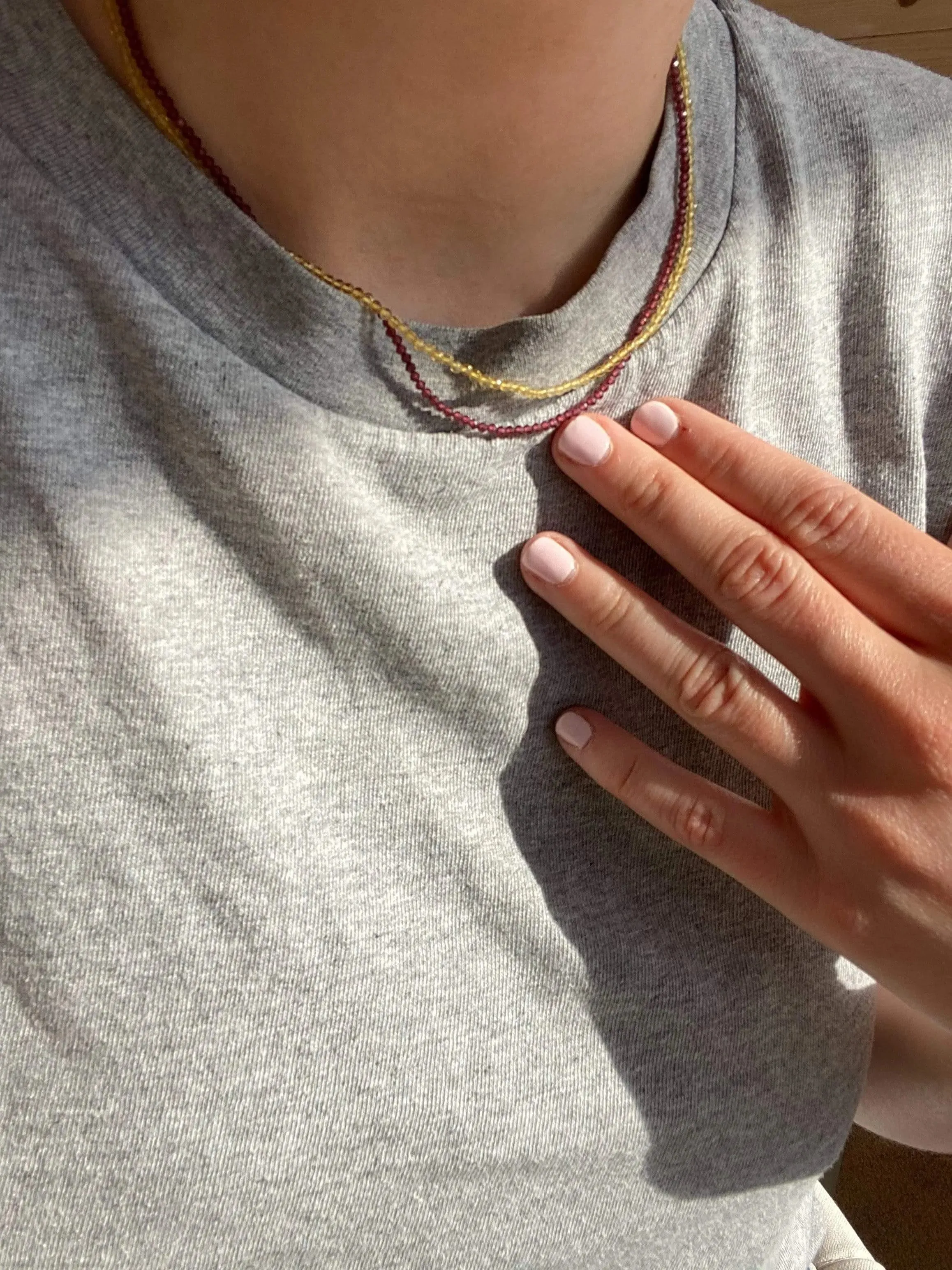 Reserved - Red Garnet 9ct Yellow Gold Beaded Choker Necklace