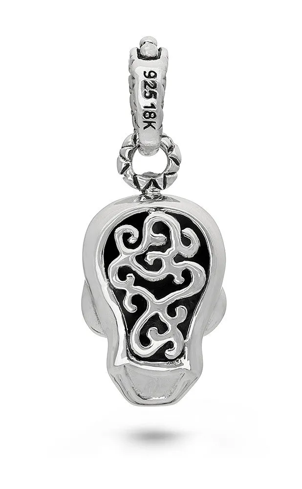 Roses Never Die Skull Charm – London Blue Topaz