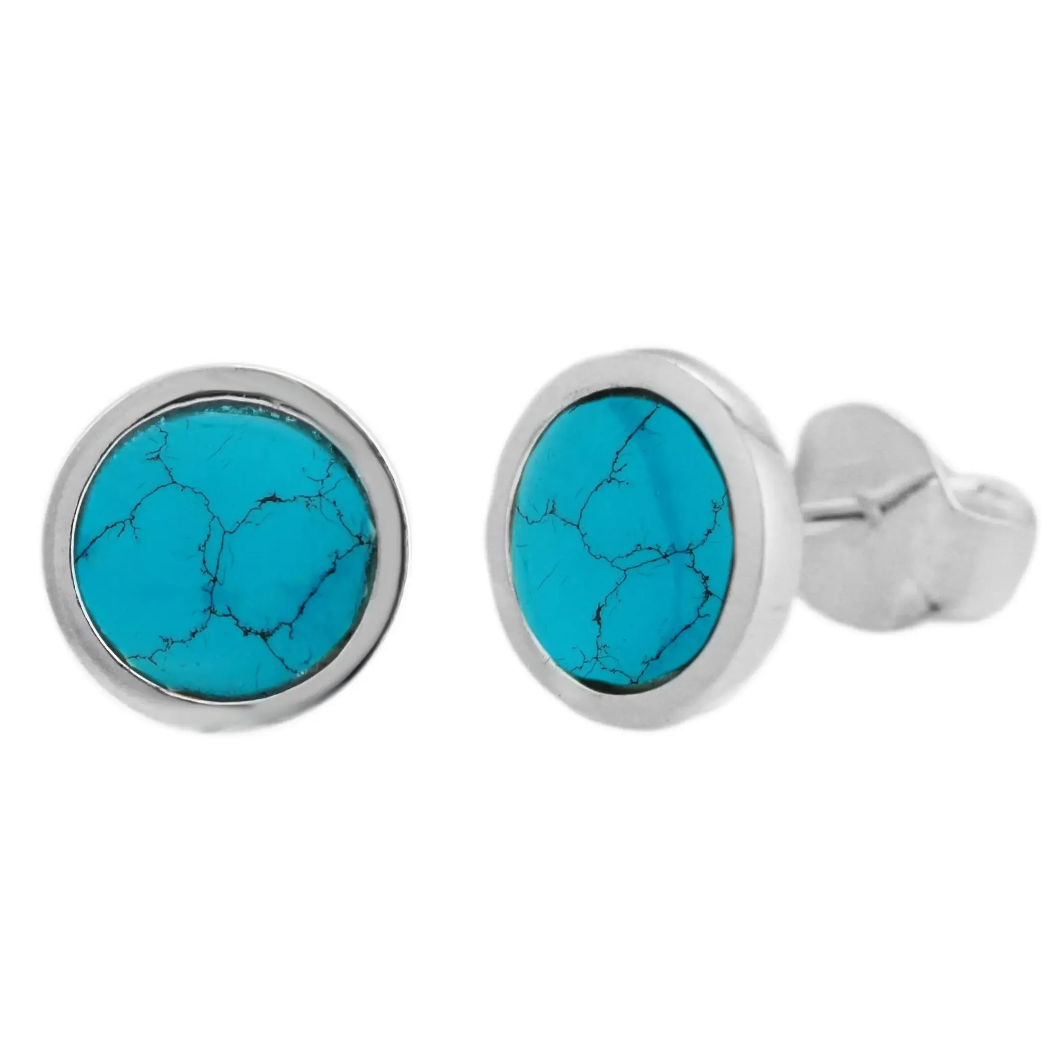 Round Silver and Onyx Stud Earrings