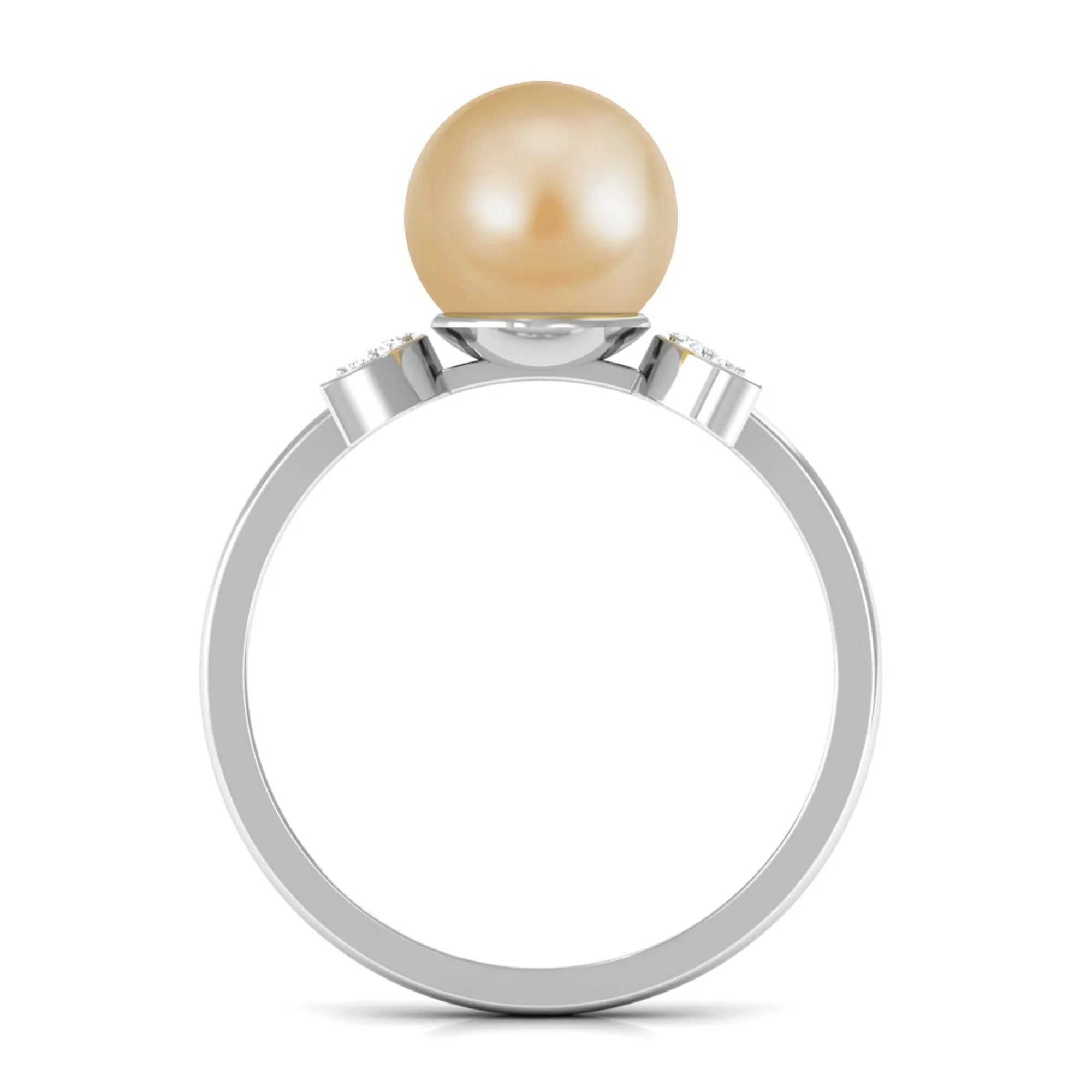 Round South Sea Pearl Designer Engagement Ring with Diamond