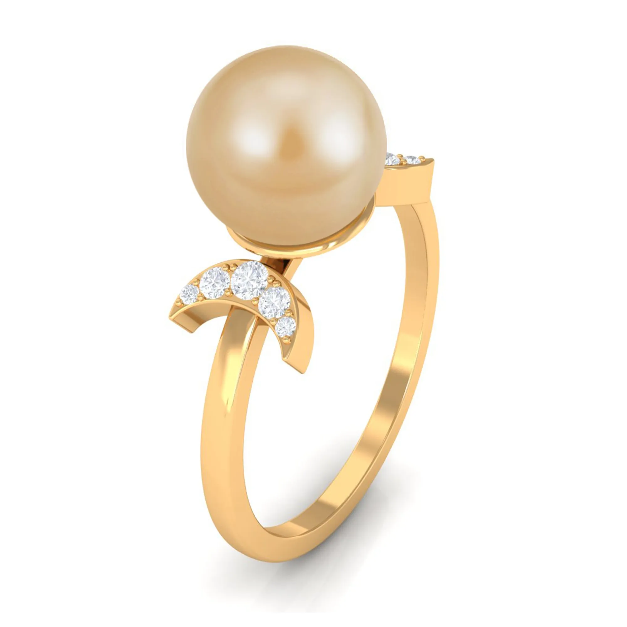 Round South Sea Pearl Designer Engagement Ring with Diamond