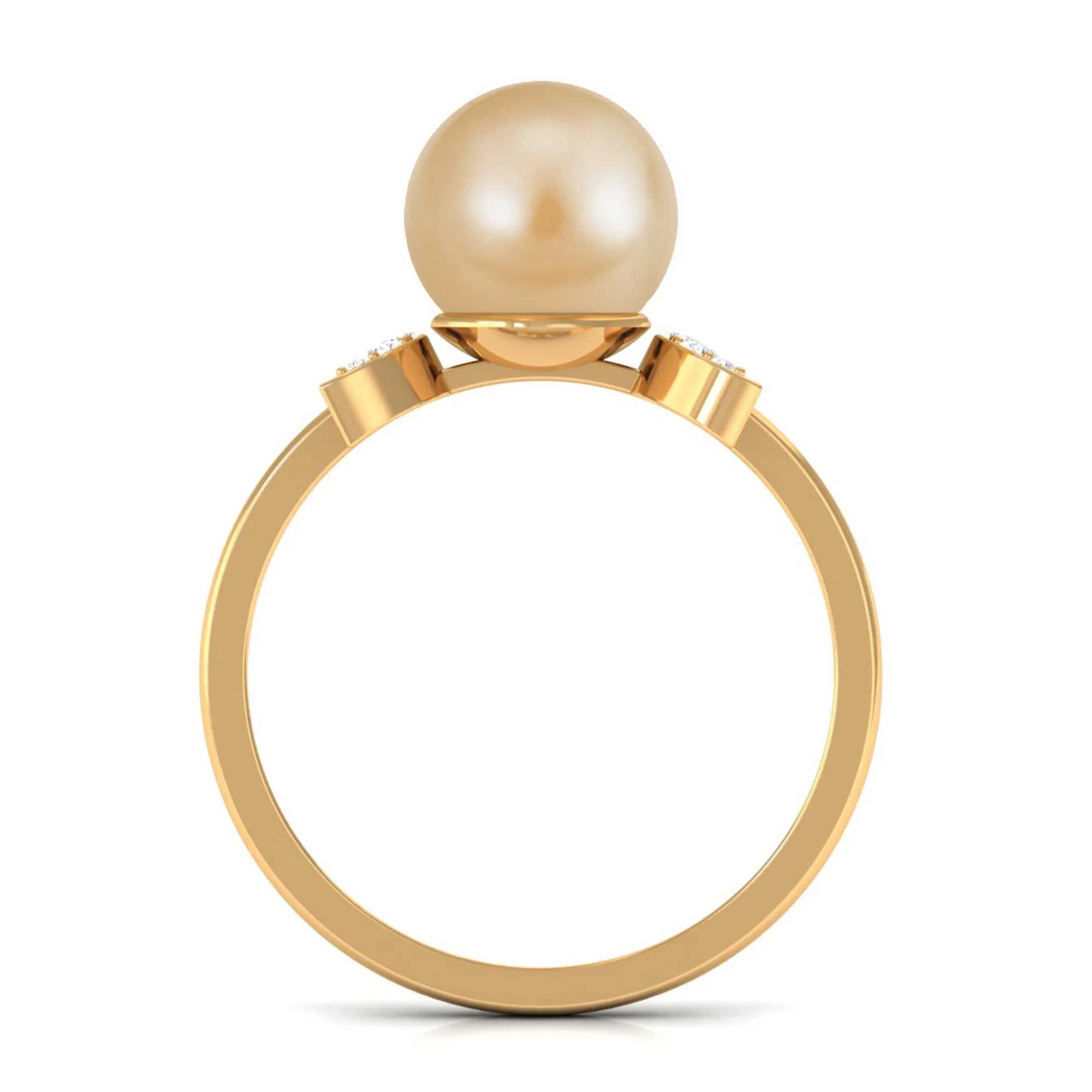 Round South Sea Pearl Designer Engagement Ring with Diamond