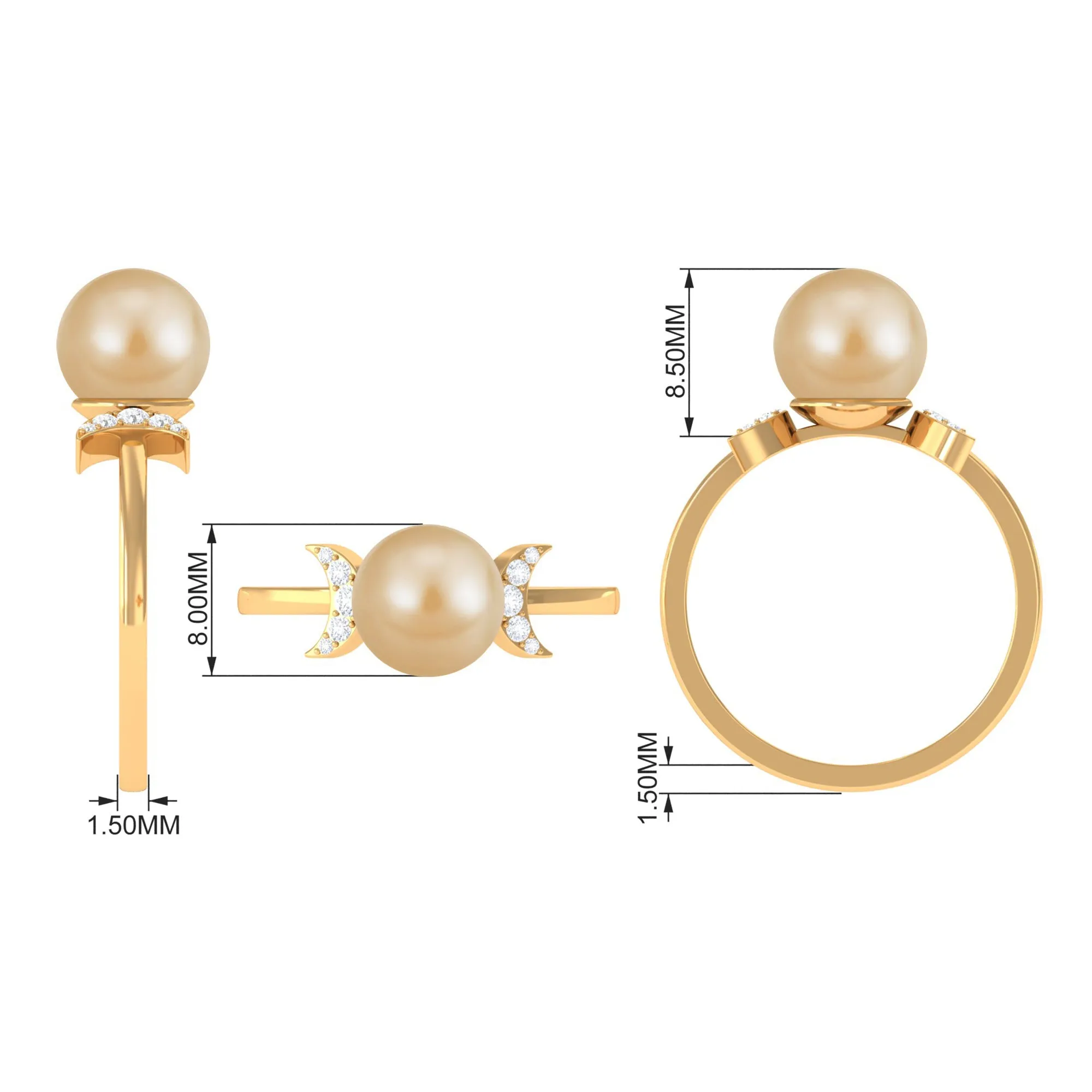 Round South Sea Pearl Designer Engagement Ring with Diamond