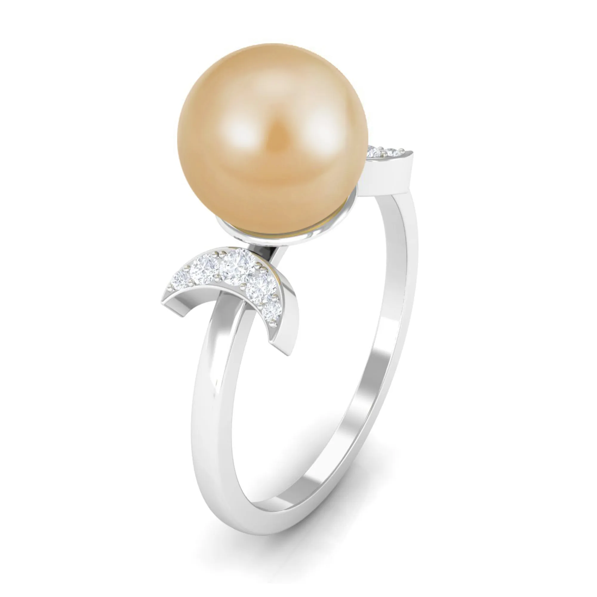 Round South Sea Pearl Designer Engagement Ring with Diamond