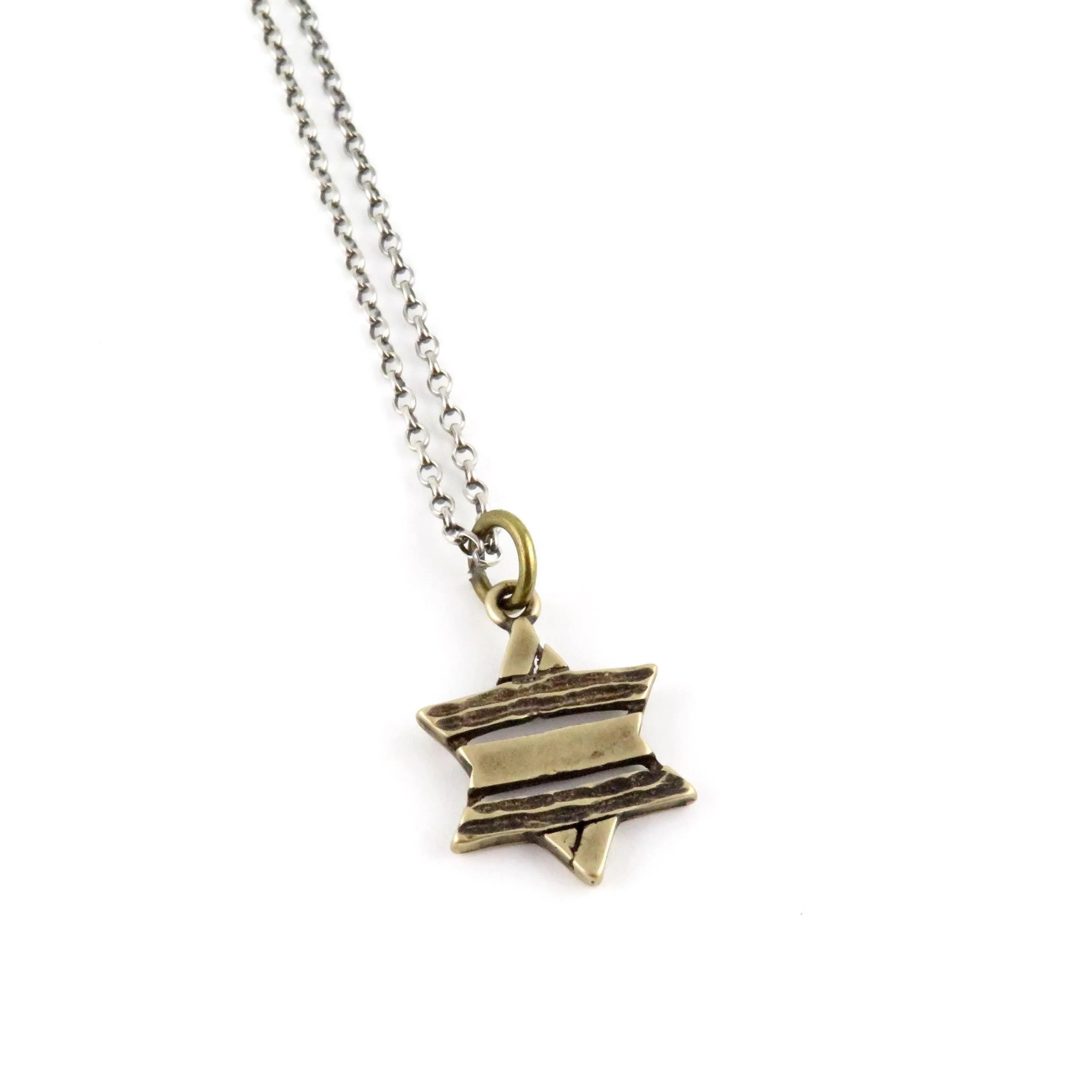 Rustic Star of David Necklace - Brass