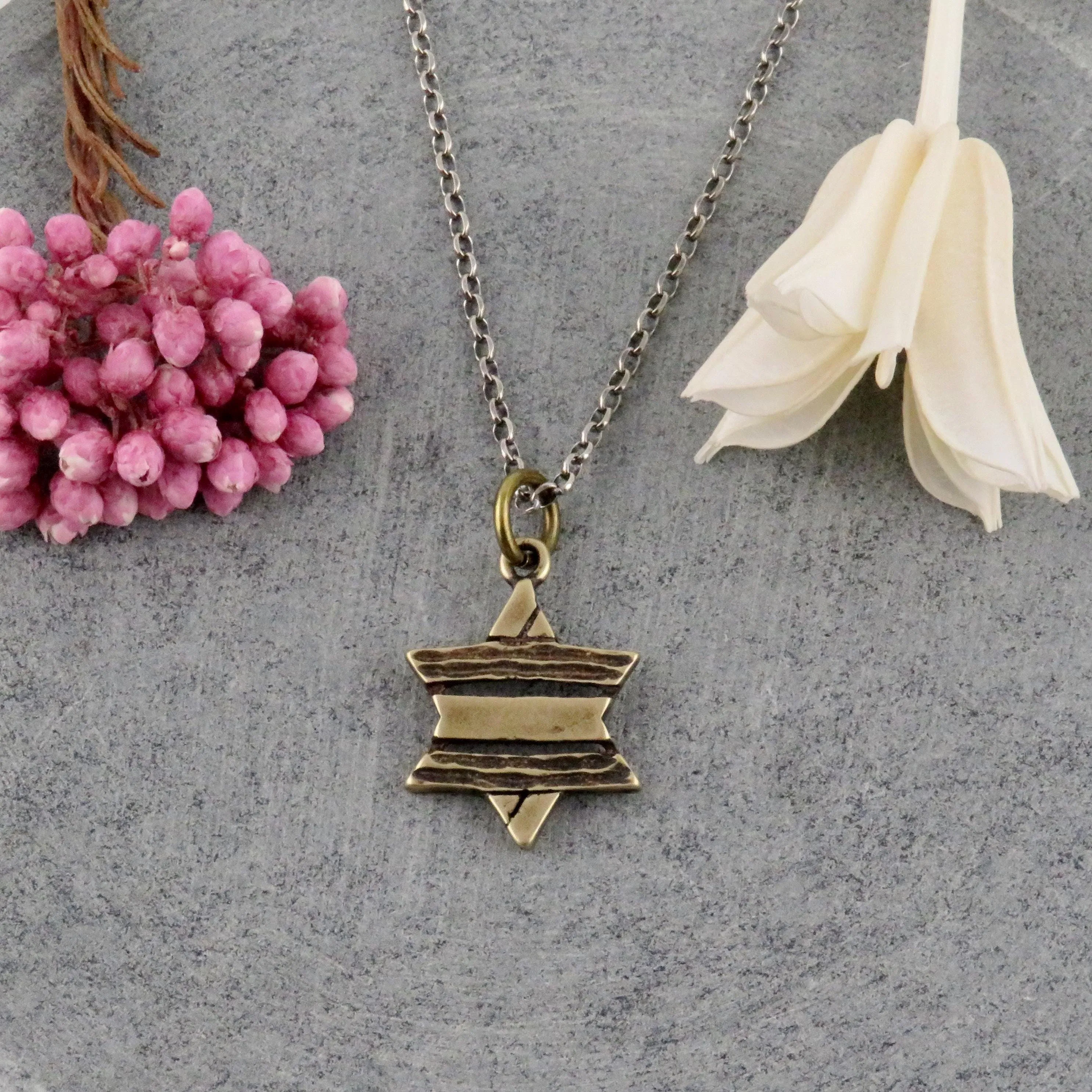 Rustic Star of David Necklace - Brass