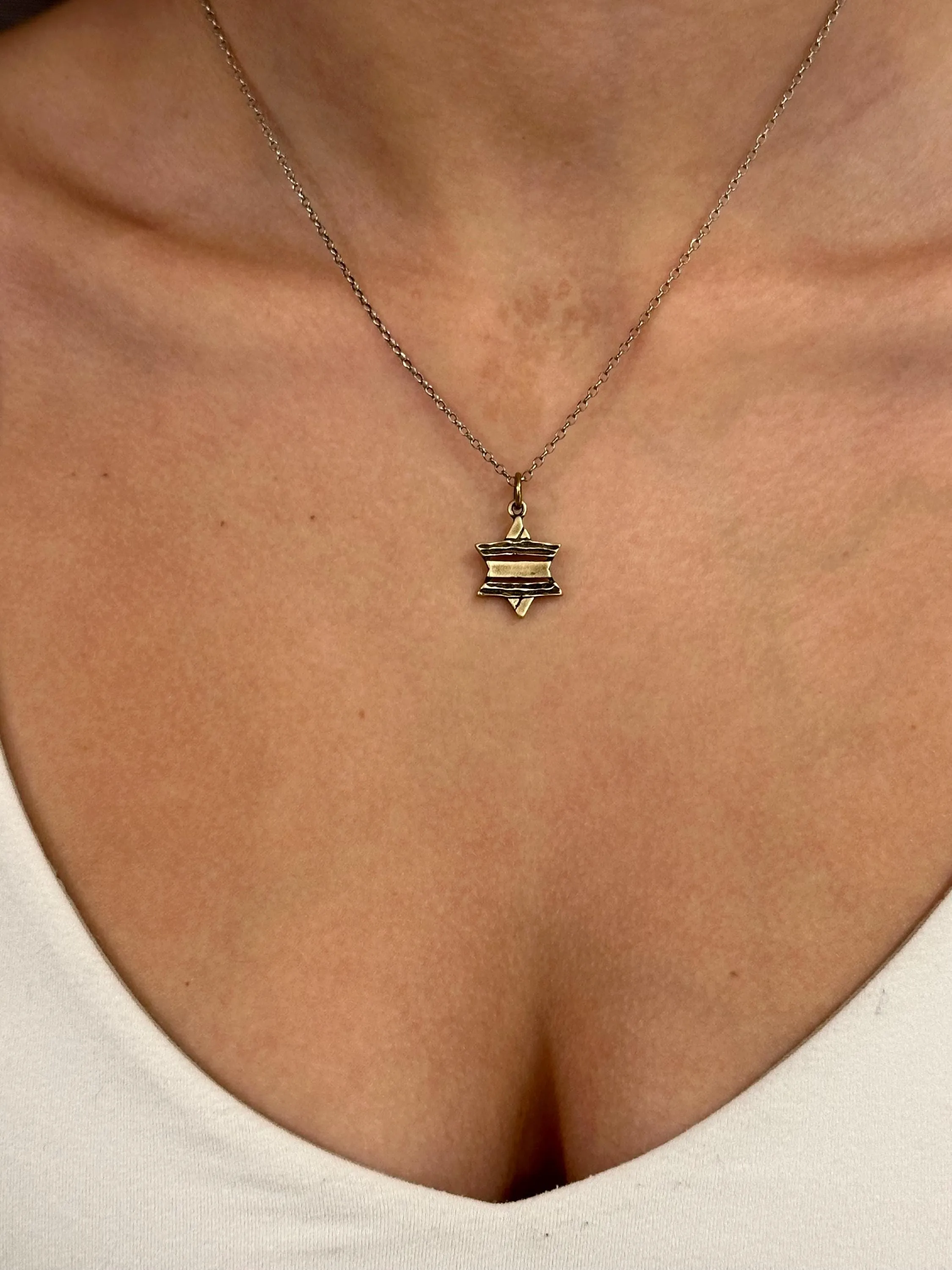 Rustic Star of David Necklace - Brass