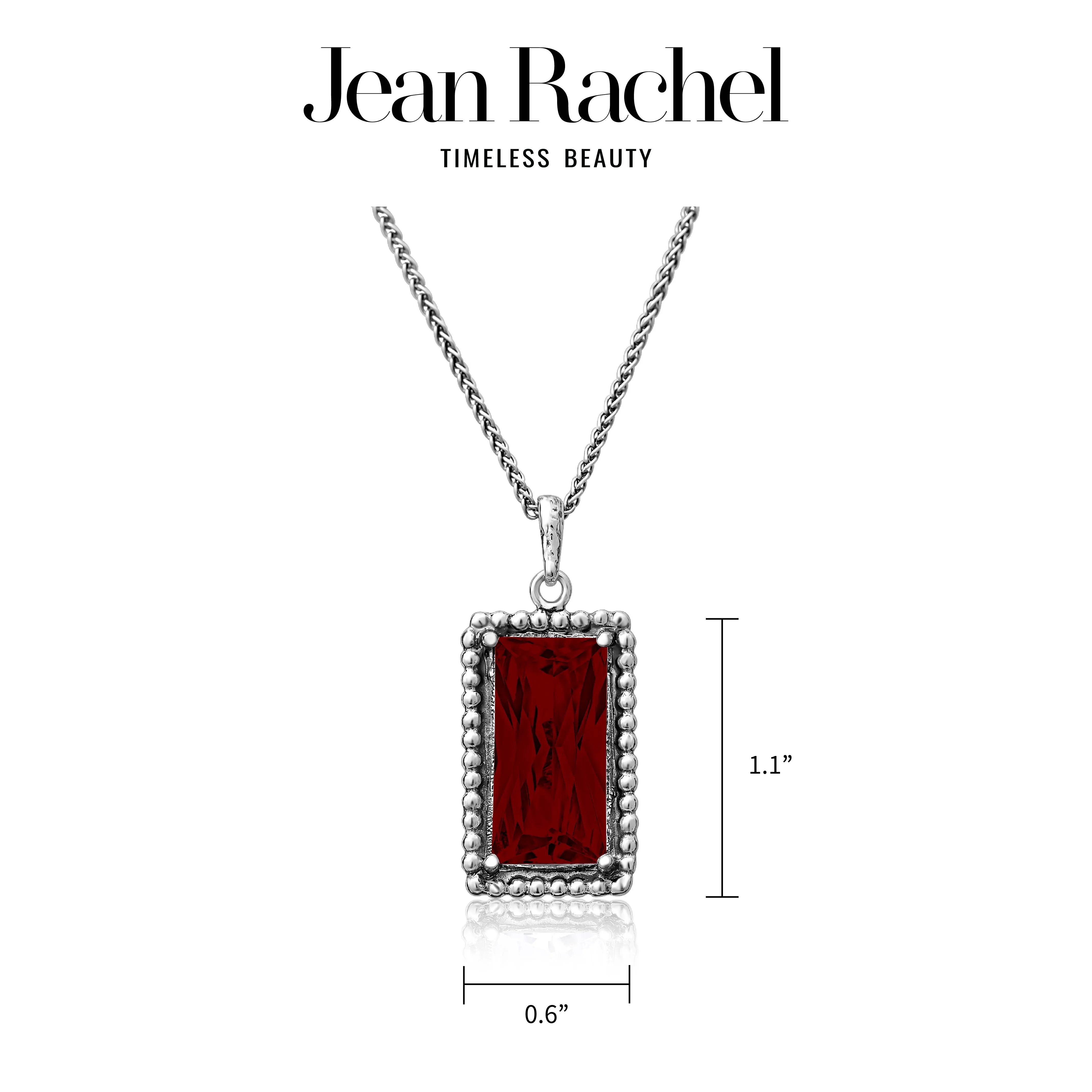 Sterling Silver Garnet CZ Baguette Necklace