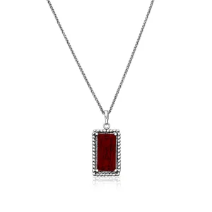 Sterling Silver Garnet CZ Baguette Necklace