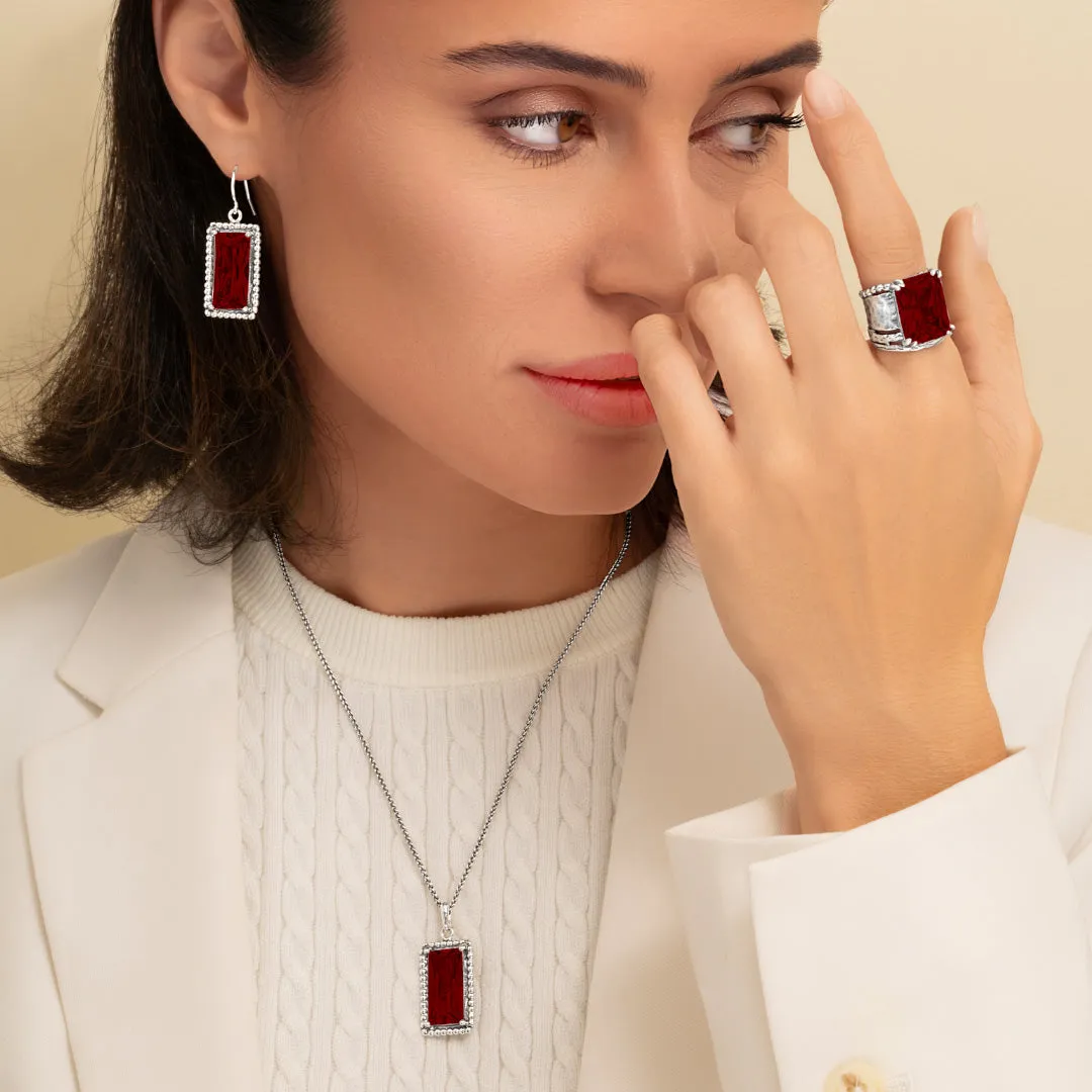 Sterling Silver Garnet CZ Baguette Necklace