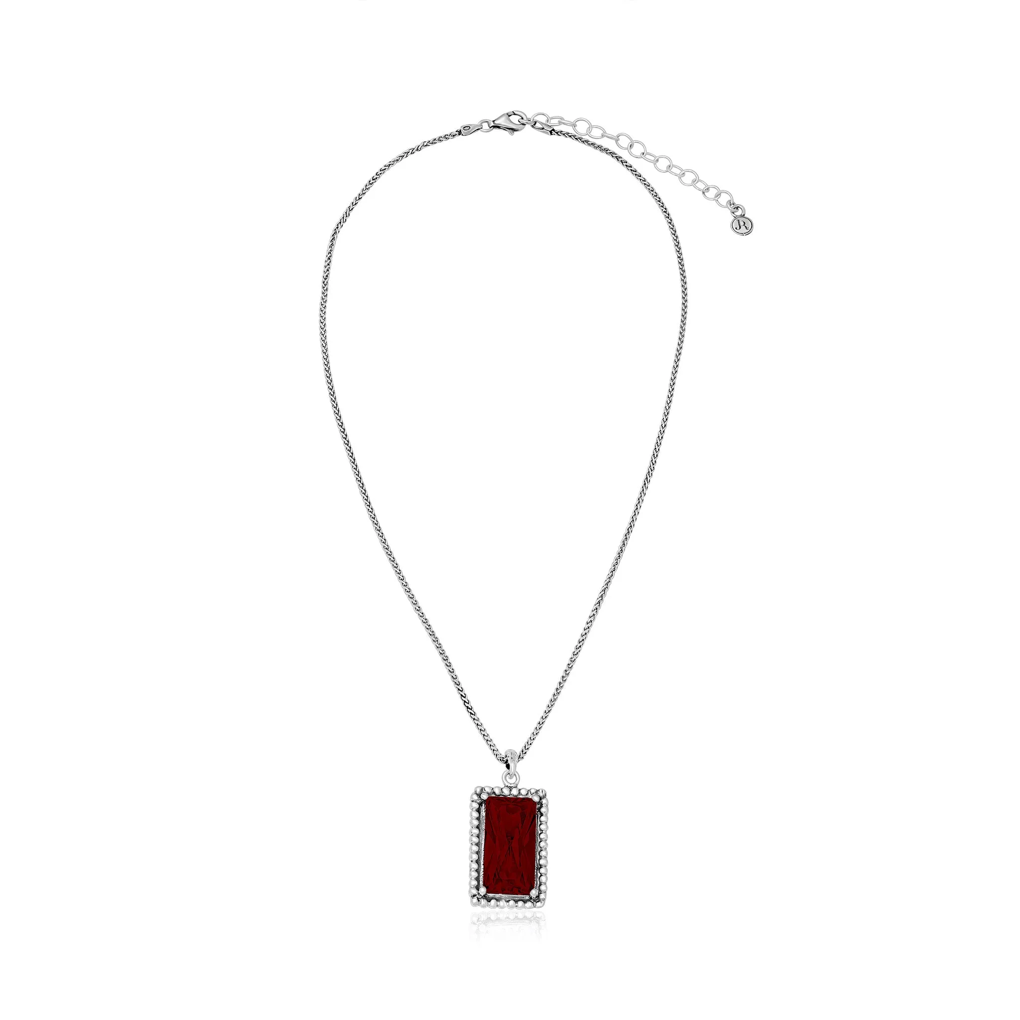 Sterling Silver Garnet CZ Baguette Necklace