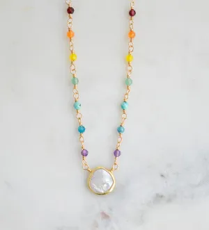 Stone Chakra Necklace with Freshwater Pearl