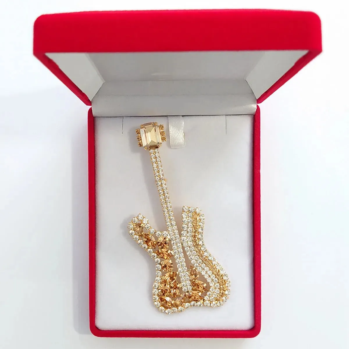 Swarovski Crystals Fender Guitar Brooch
