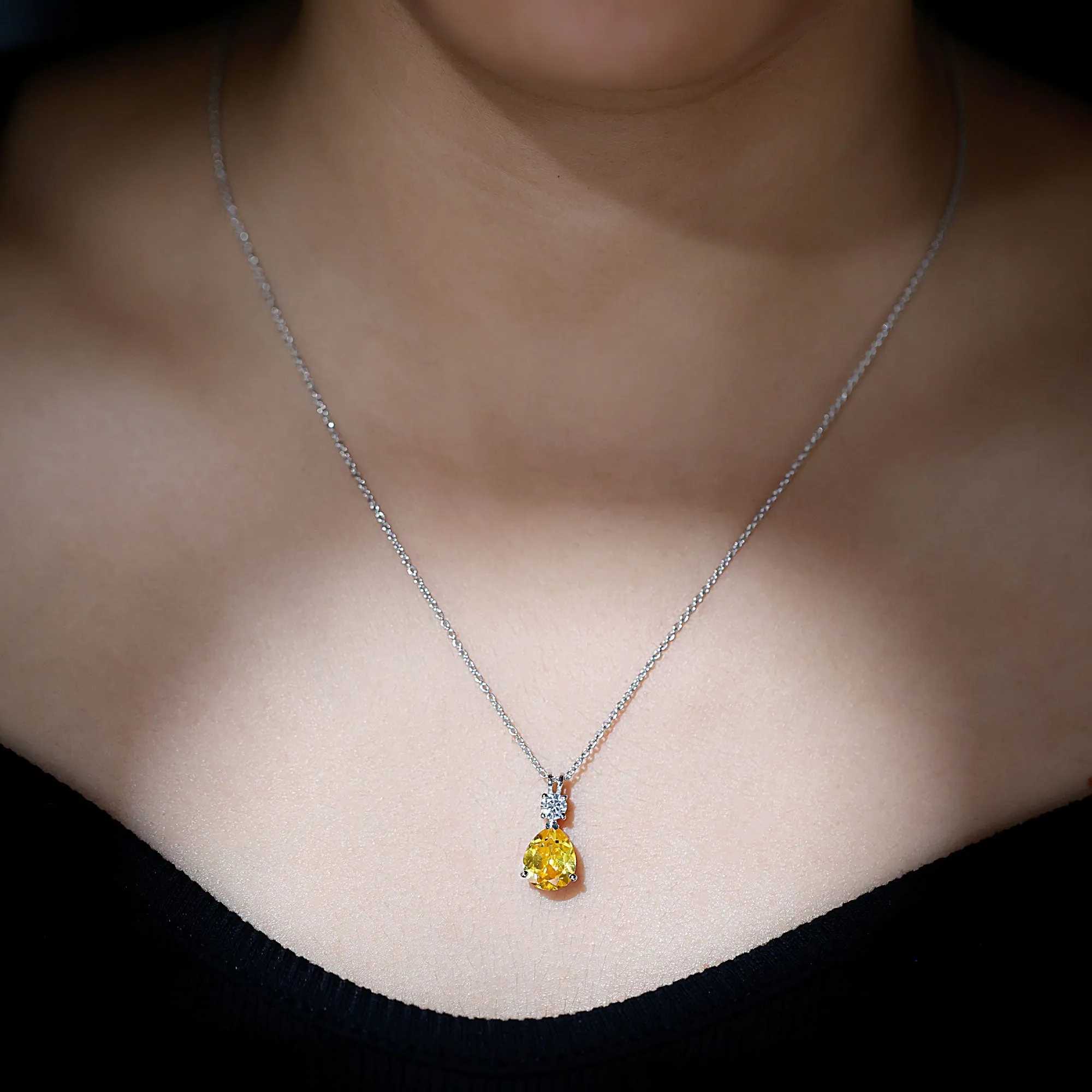 Teardrop Pendant with Created Yellow Sapphire and Moissanite