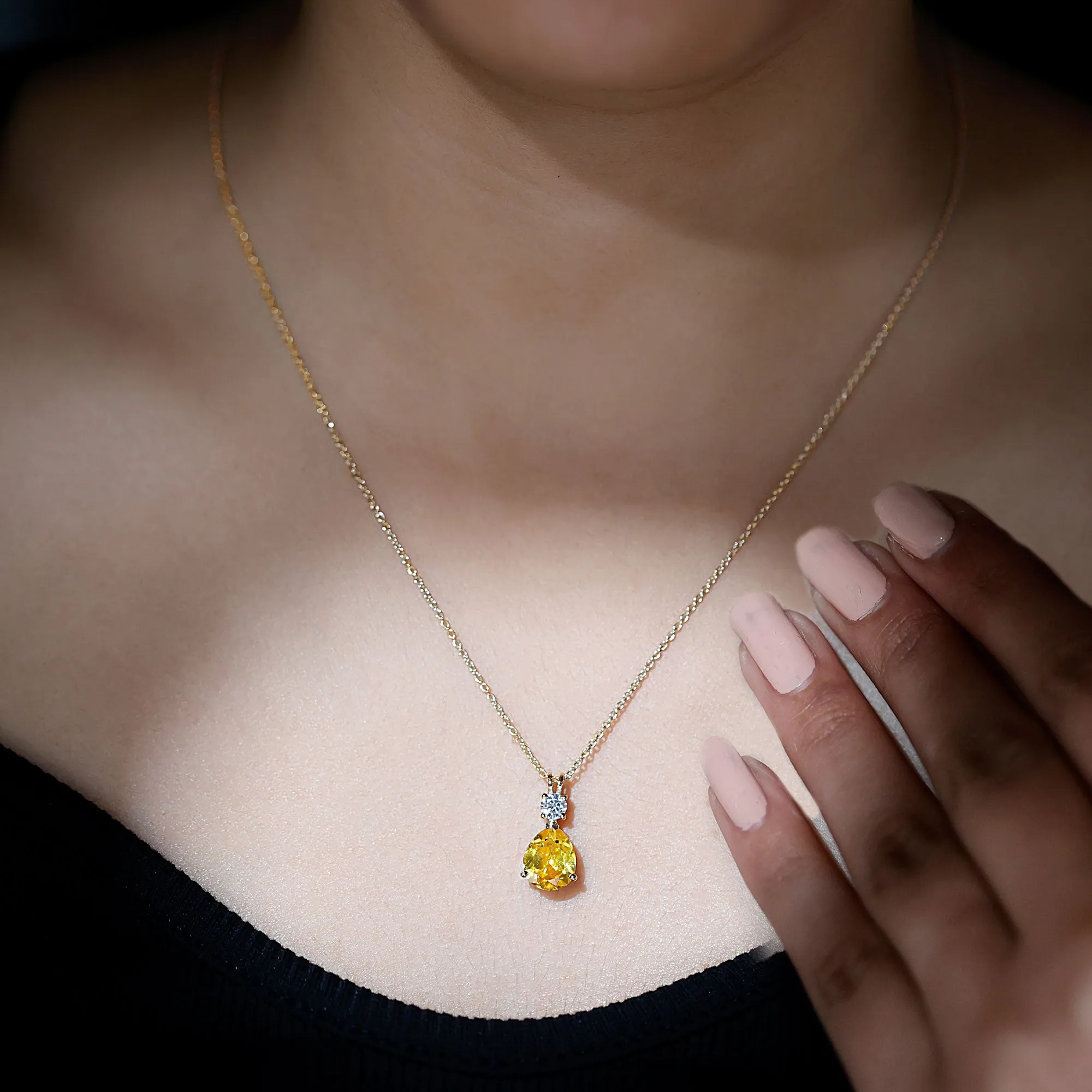 Teardrop Pendant with Created Yellow Sapphire and Moissanite