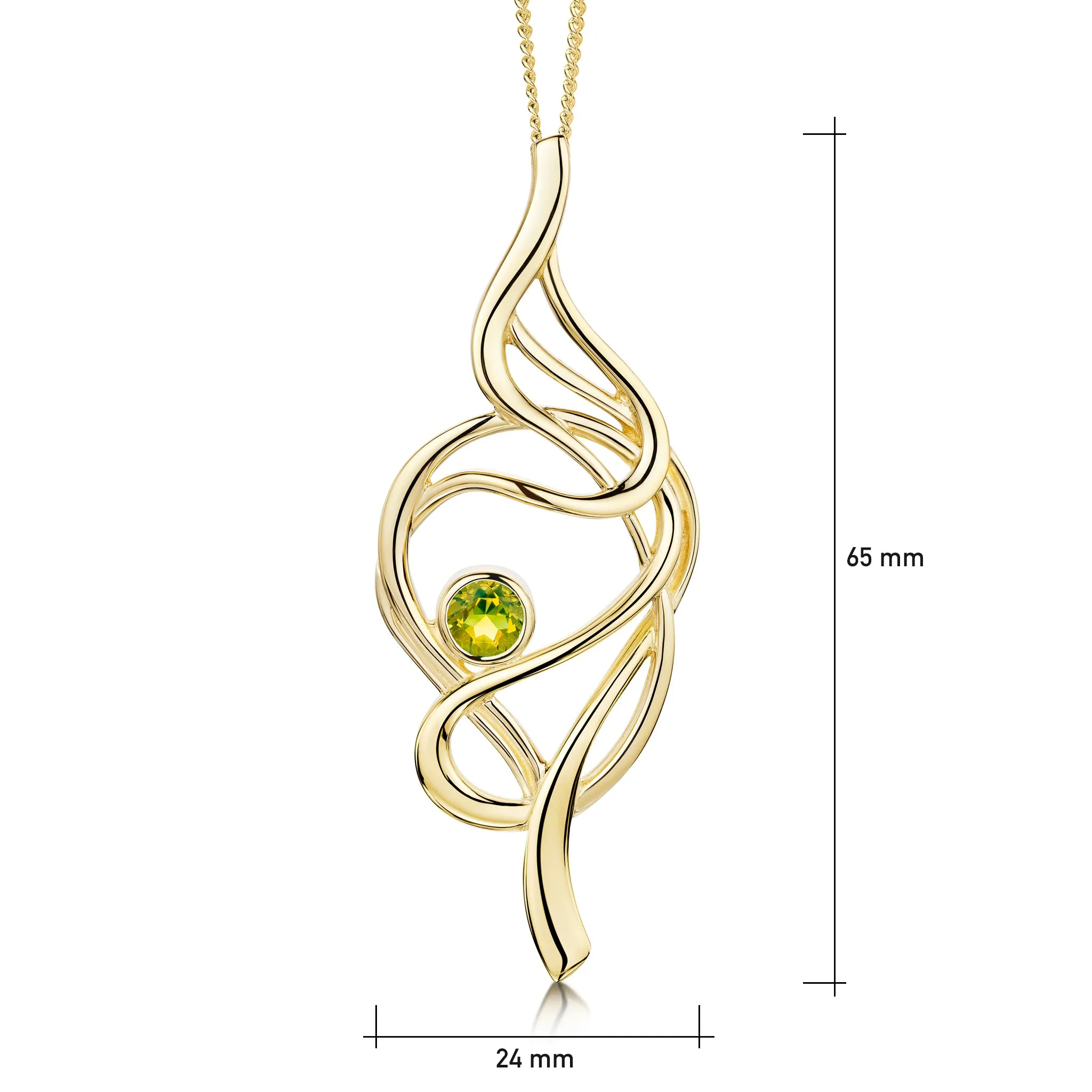 Tidal Peridot Occasion Pendant in 9ct Yellow Gold