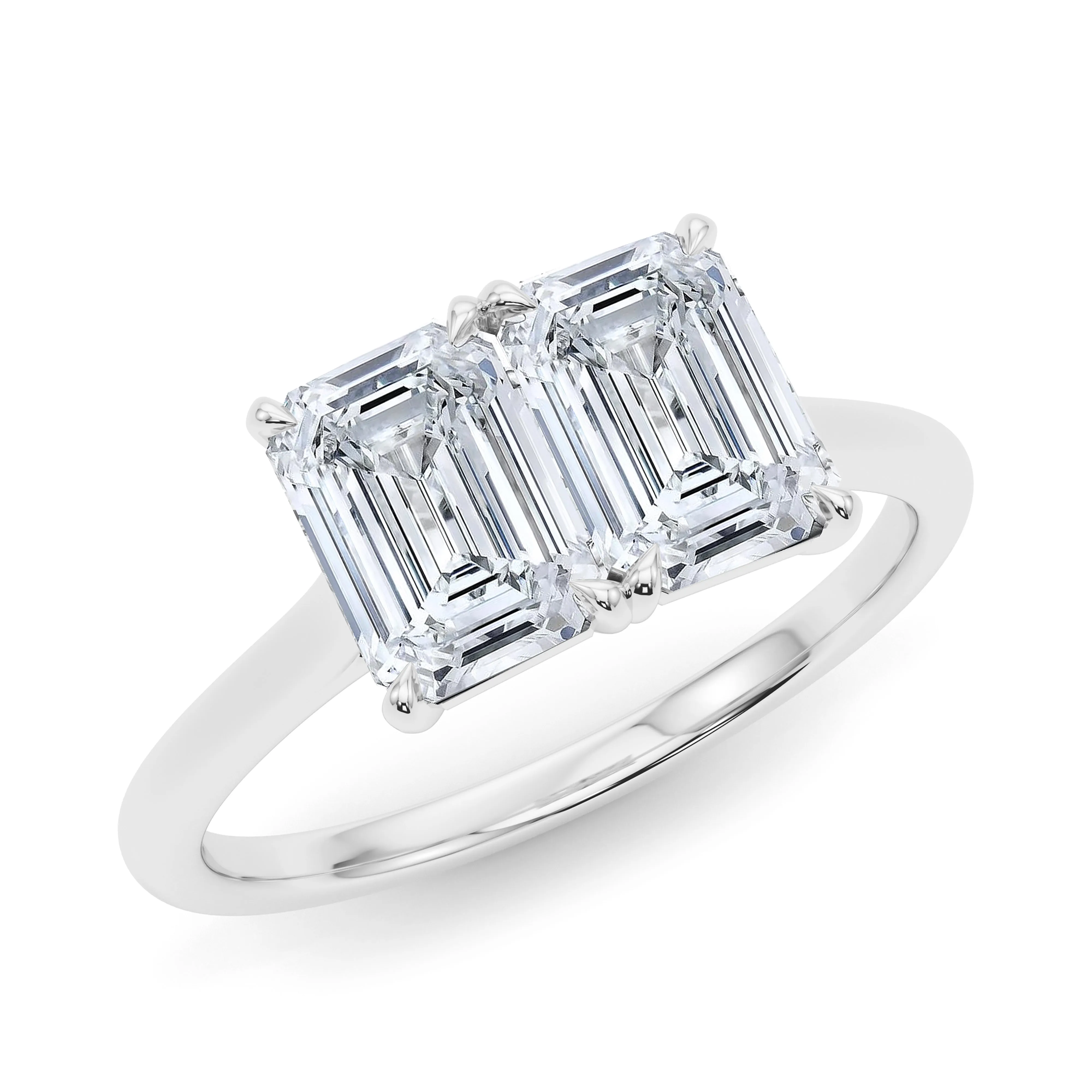Twin Emerald North-South Diamond Ring