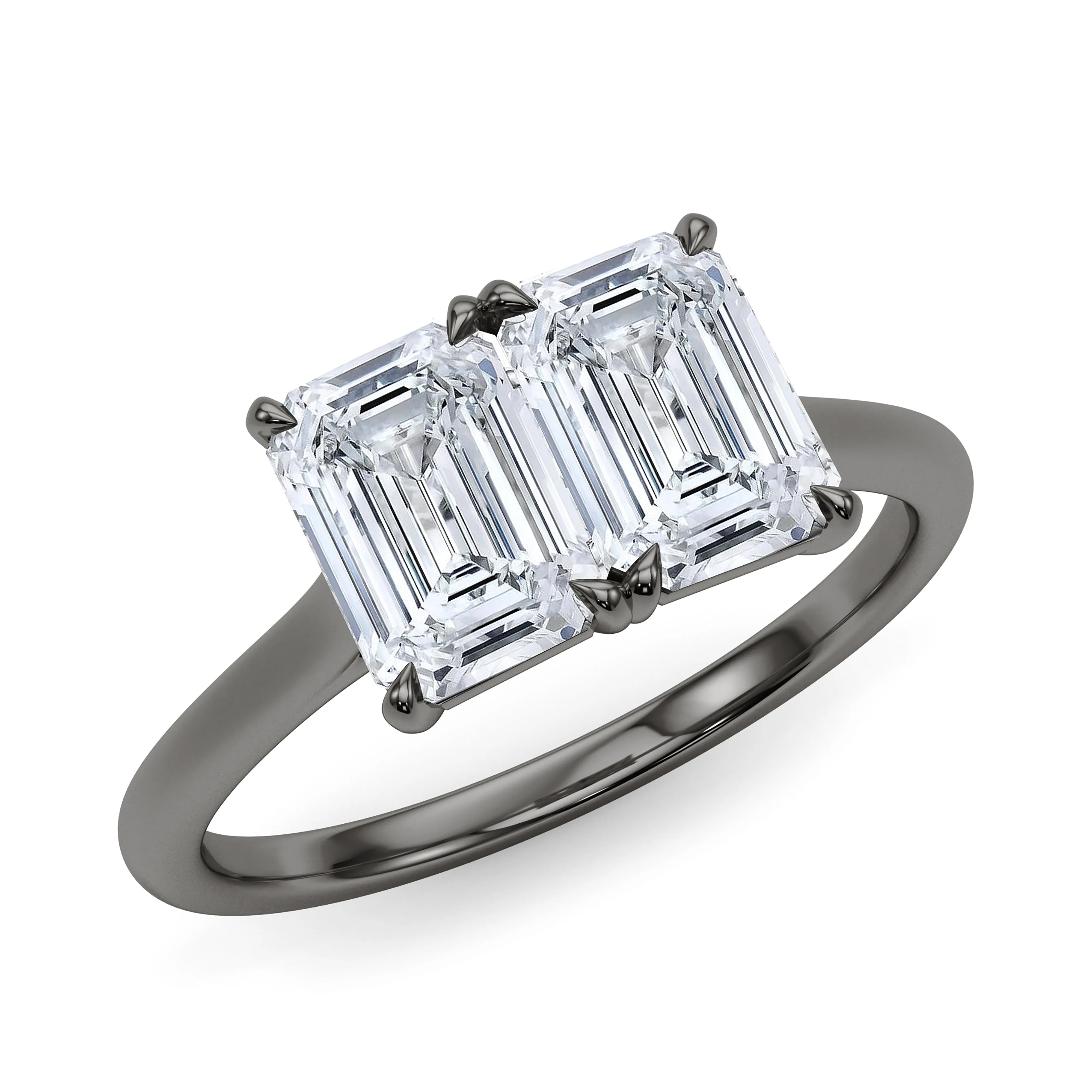 Twin Emerald North-South Diamond Ring
