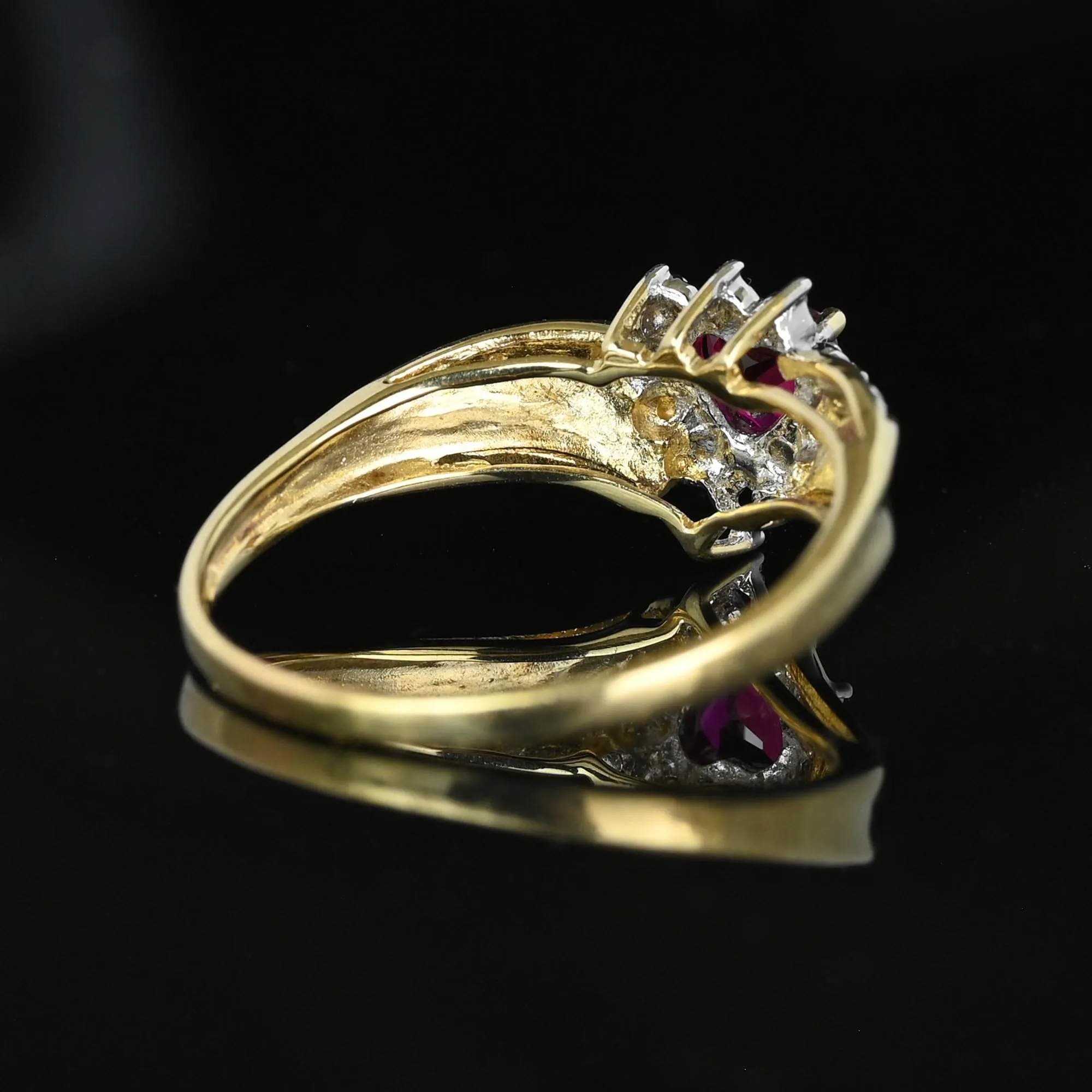 Vintage Gold Crown Diamond Wing Ruby Heart Ring