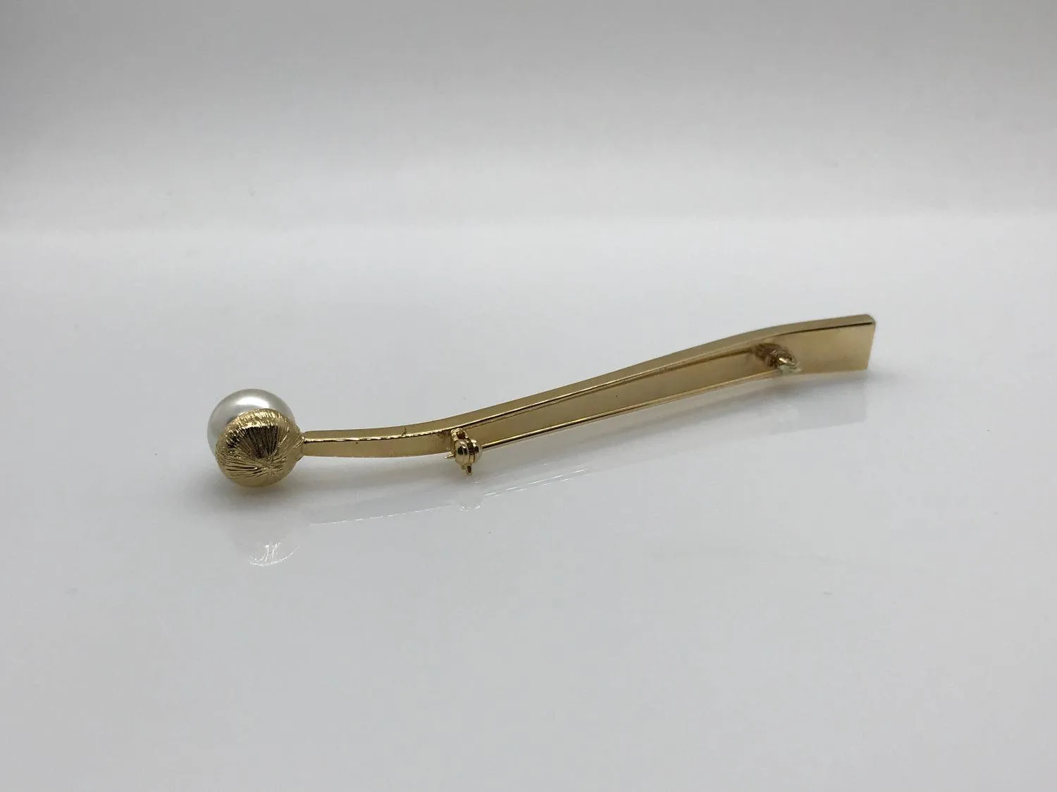 Vintage Long Bar Brooch with Faux Pearl End