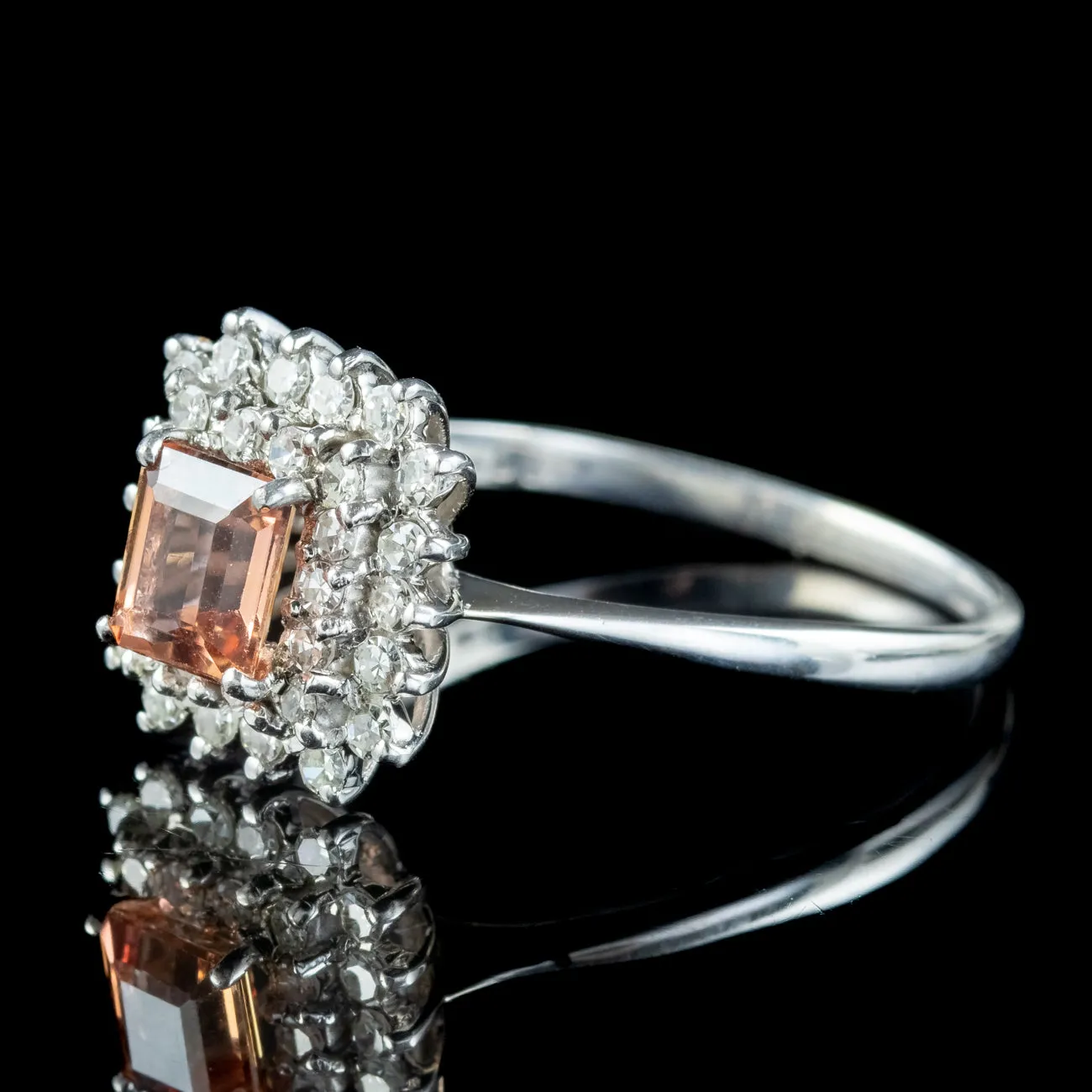 Vintage Orange Topaz Diamond Cluster Ring 1.3ct Topaz
