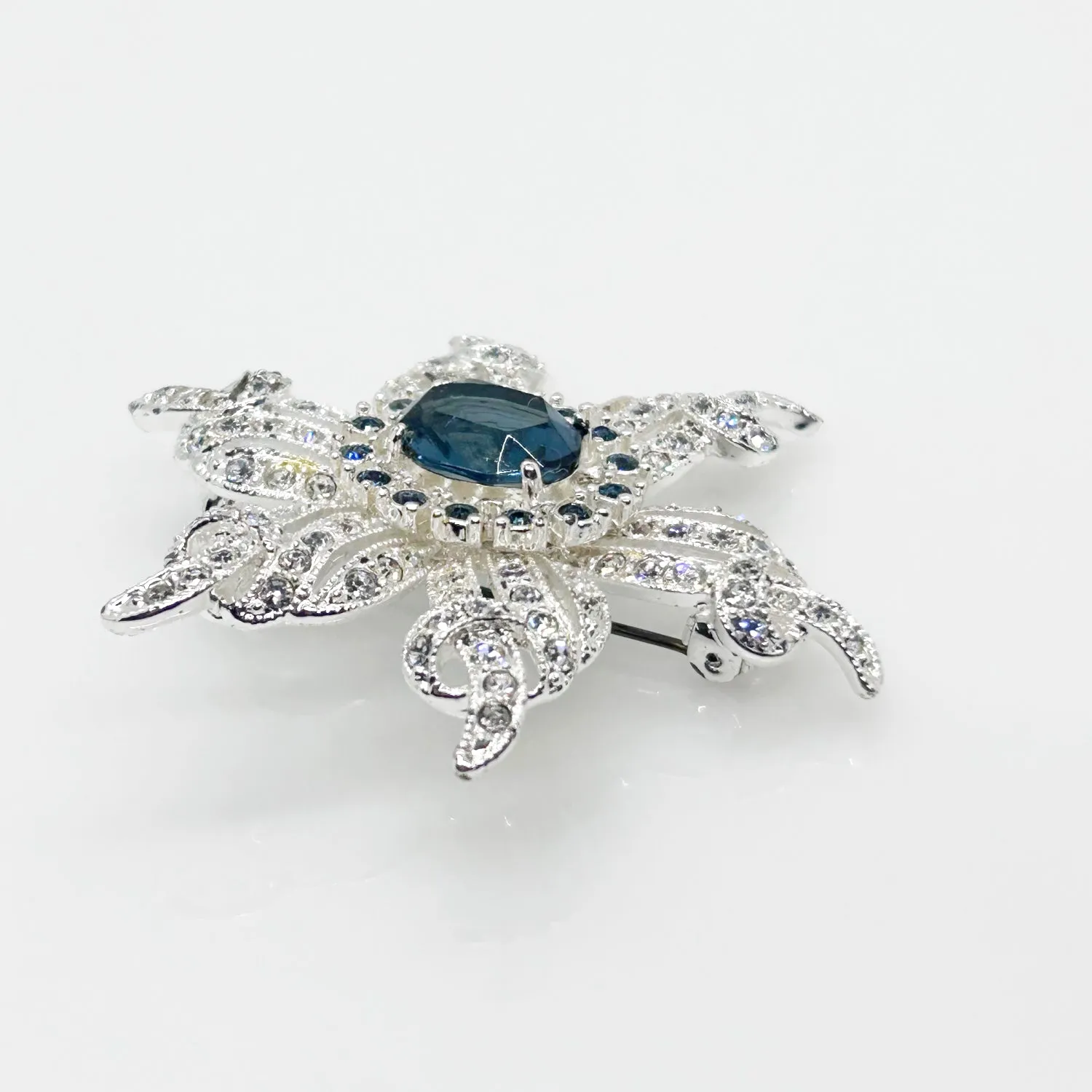 Vintage ROMAN Flower Brooch with Blue Center