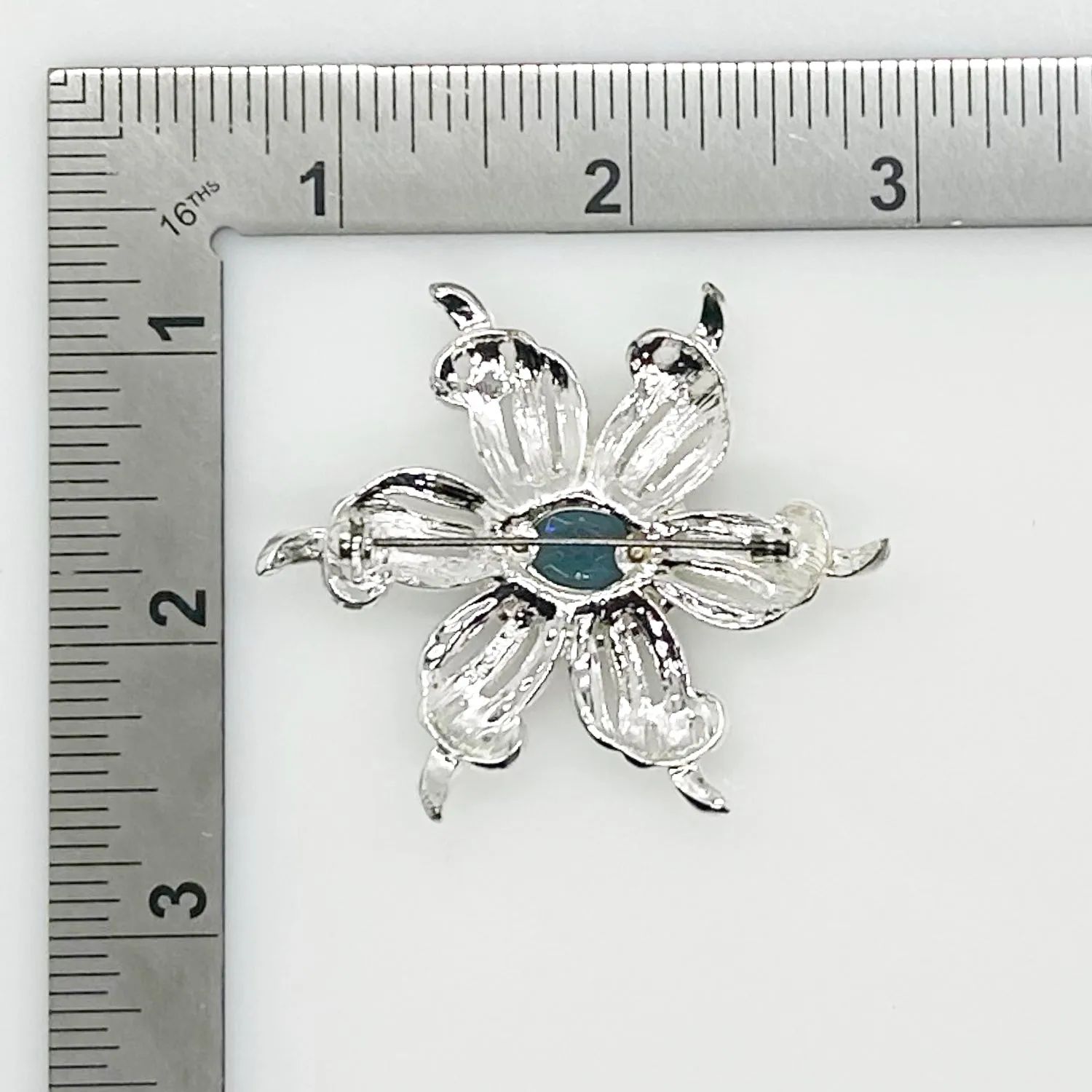 Vintage ROMAN Flower Brooch with Blue Center