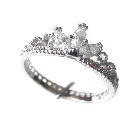 White Gold Plated CZ Dainty Princess Crown Ring