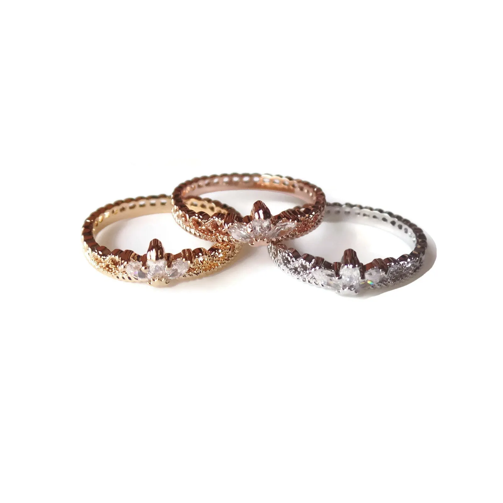 White Gold Plated CZ Dainty Princess Crown Ring