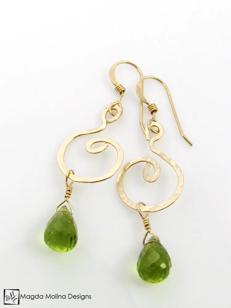 WHOLESALE - The Hammered Gold Spiral Earrings With Gemstones