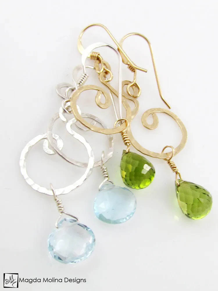 WHOLESALE - The Hammered Gold Spiral Earrings With Gemstones